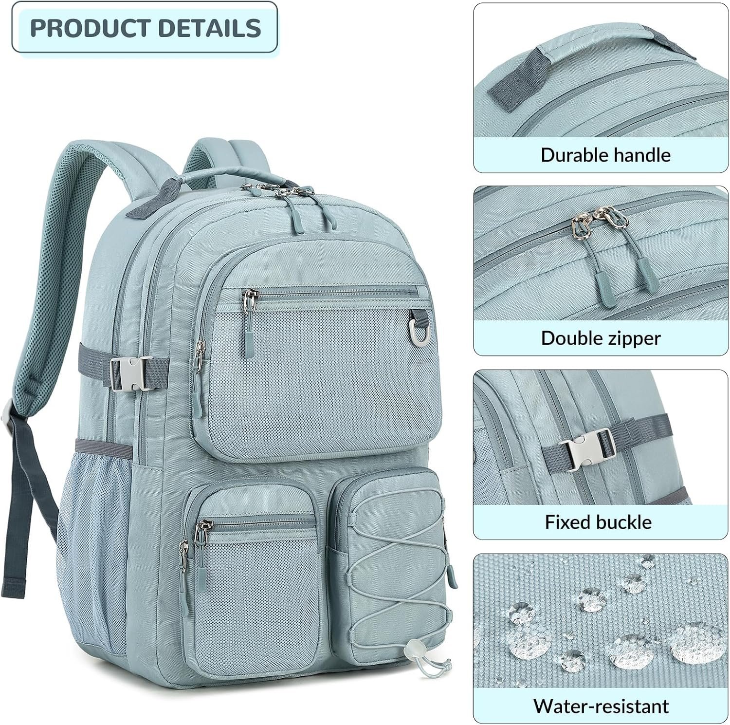 Lohol Water Resistant Backpack with Mulitiple Pockets for School Travel Outdoor College, 15.6 inch Laptop Daypack for Men and Women (Blue) - Image 4