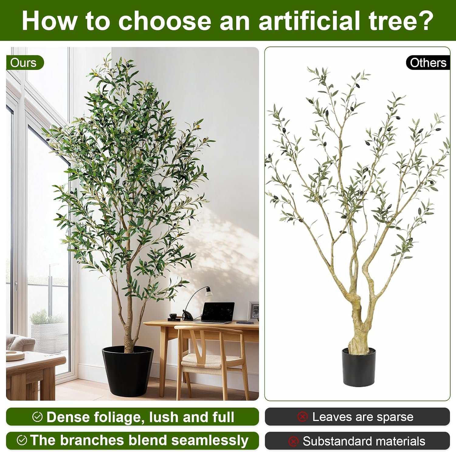 Large Faux Olive Tree Tall Artificial Trees with Pot Indoor Outdoor Realistic Floor Fake Plastic plantas for Modern Home Living Room Office Corner Farmhouse Fake Olives Plants Decor Housewarming Gift - Image 3