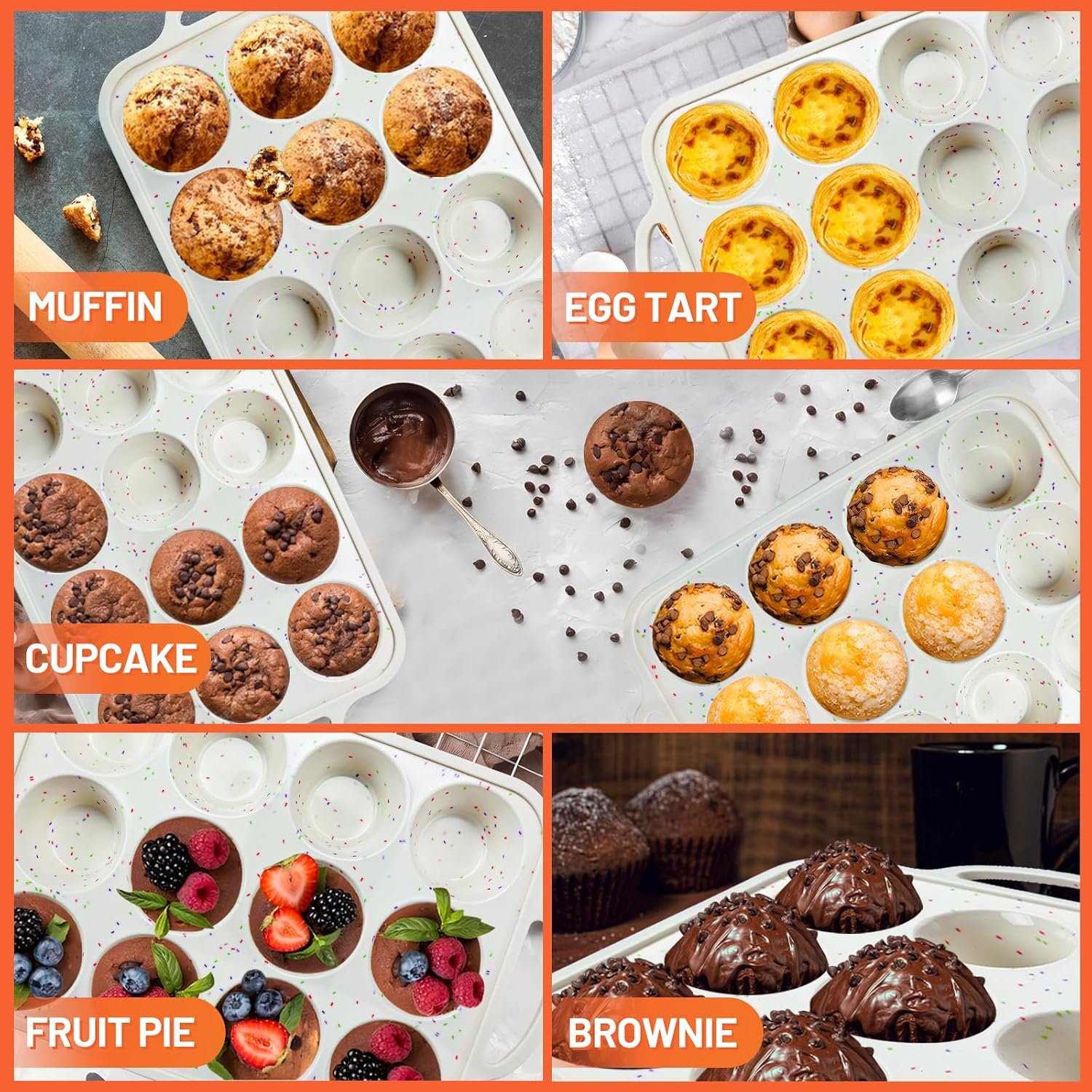 Vinino 2Pack Silicone Muffin Pan for Baking with Metal Reinforced Frame, 12 Cup Regular Size Cupcake Pan, BPA Free Silicone Muffin Tray, Cupcake Baking Pan Bite Molds for Oven Dishwasher Safe - Image 6