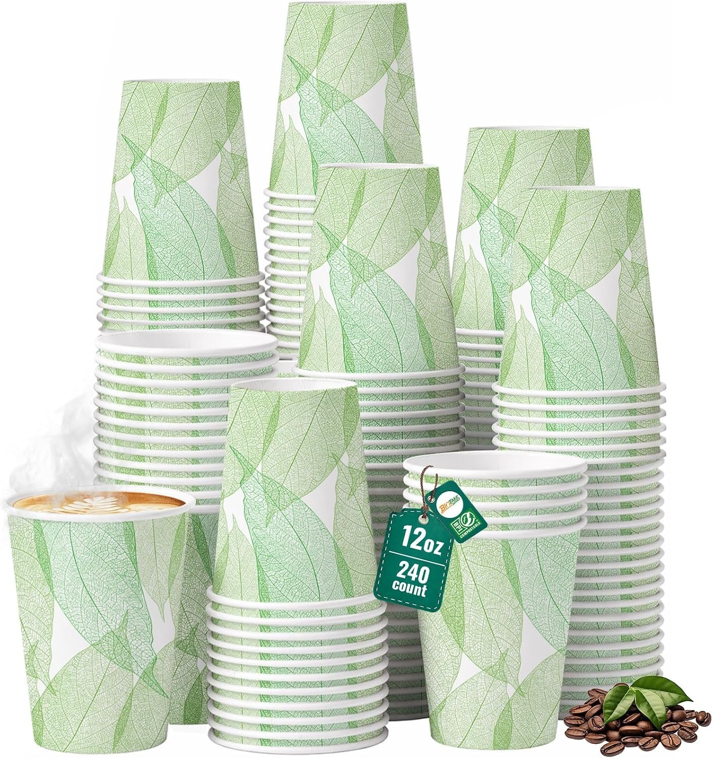 12oz 240Count Compostable Paper Cups, Plant-Based Disposable Coffee Cups with PLA Lining, Perfect for Hot & Cold Drinks, Coffee, Party, Office & Daily Use