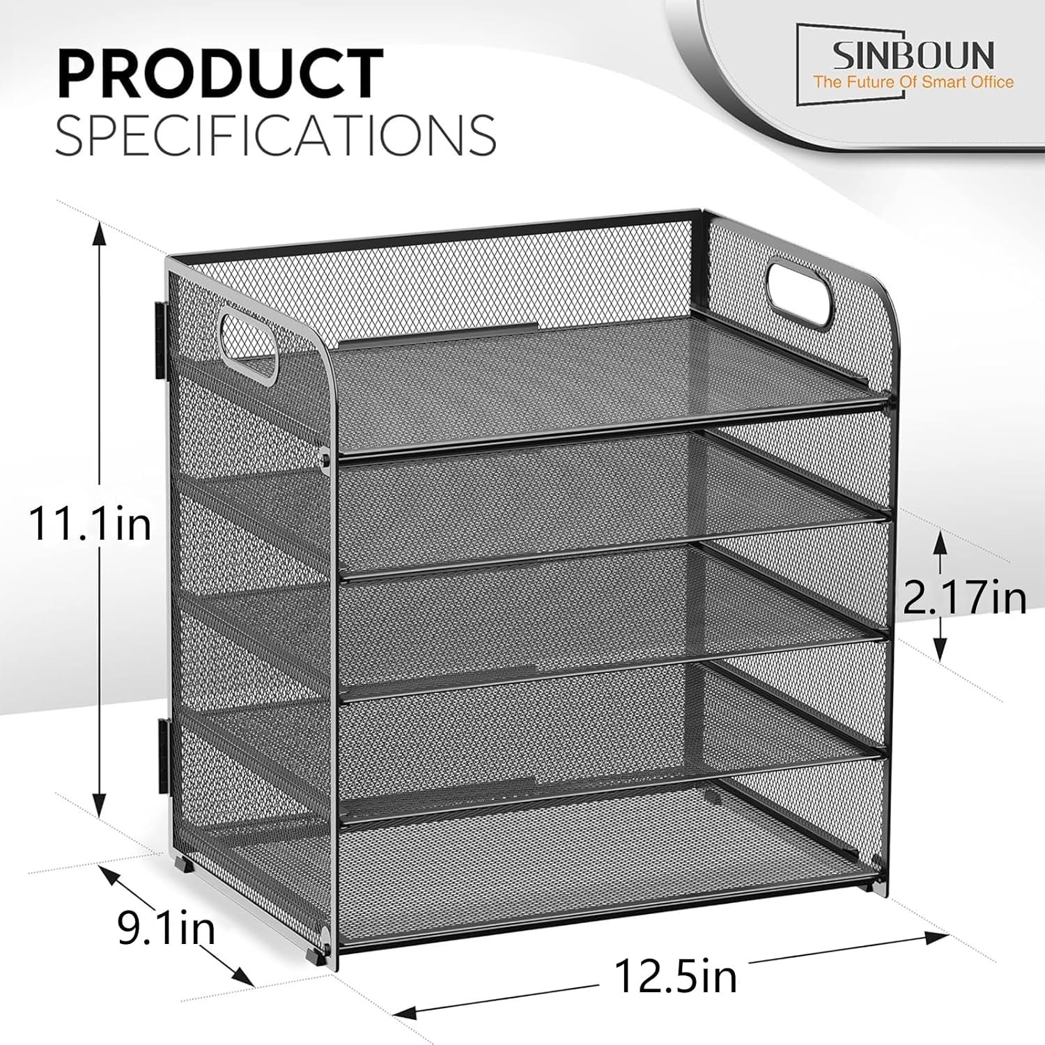 Letter Tray Paper Organizer 5-Tier Desk Organizer File Organizer Paper Holder with Handle, Metal Desktop Document Shelf Tray Office Classroom Organization - Black - Image 2