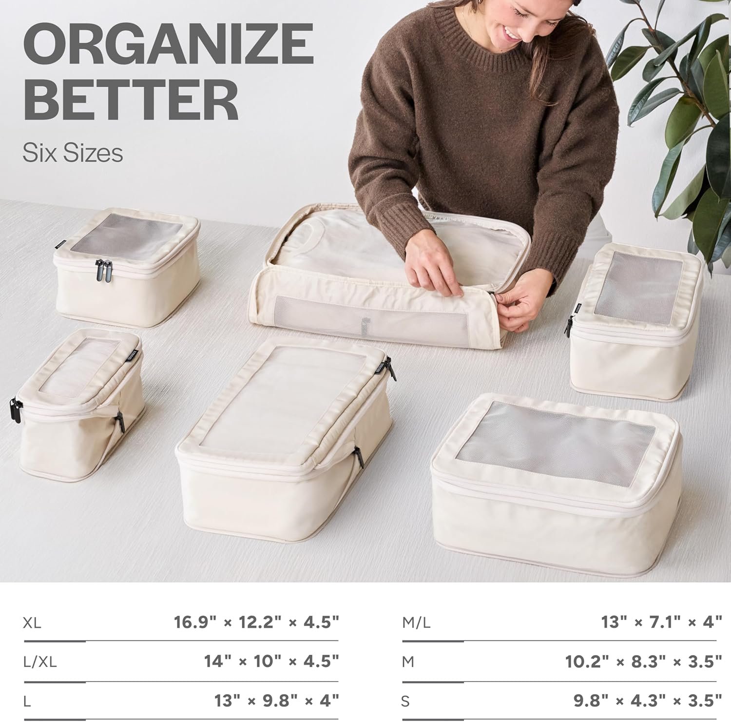 Aerotrunk Compression Packing Cubes for Travel, 6-Pack, Beige - Image 3
