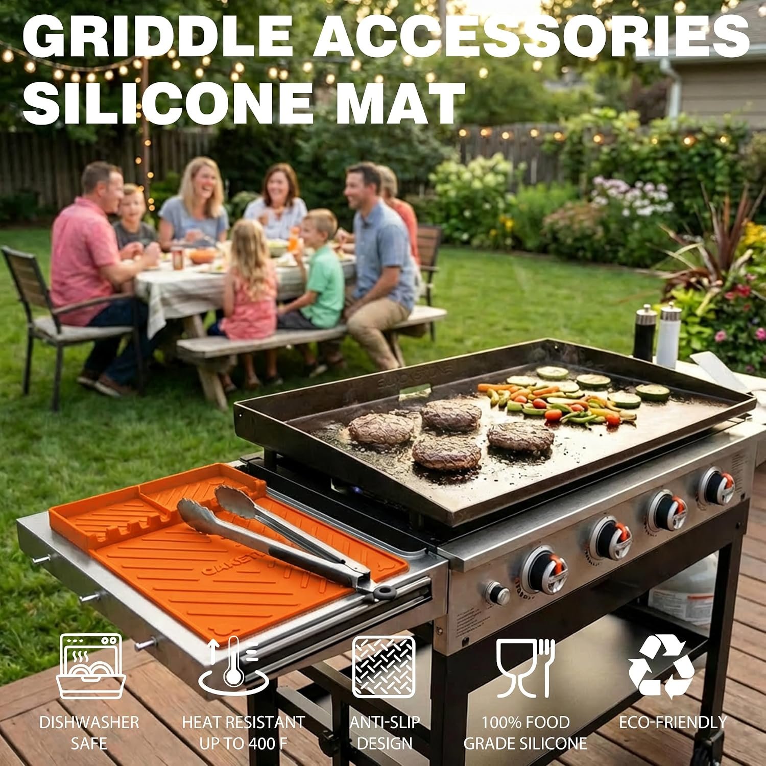 CAKETIME Silicone Grill Mats for Blackstone Griddle Accessories Baking Cooking Kitchen BBQ Must Haves Countertop Weber Traeger Stove Outdoor Camping Lawn Orange Father Dad Chef Men Gifts - Image 2