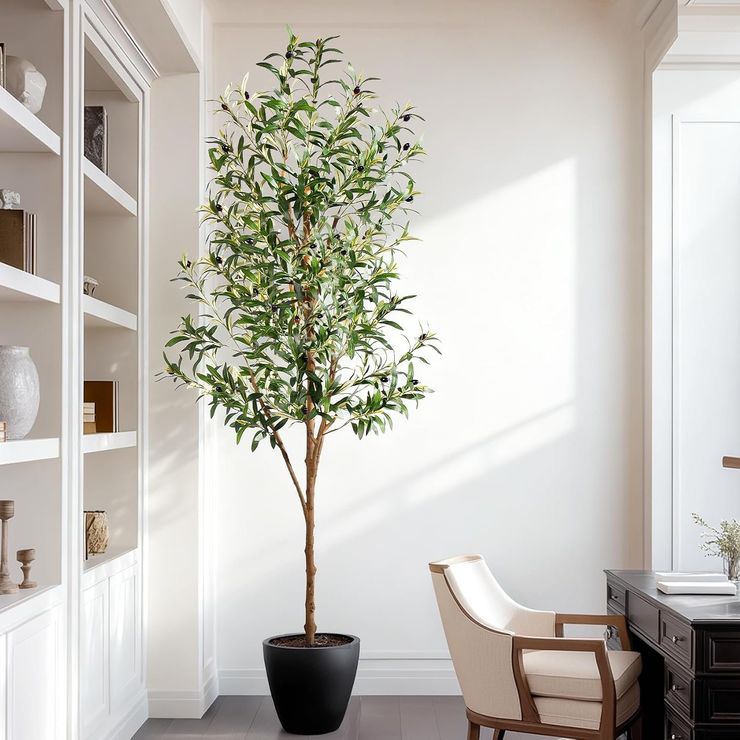 Tall Fake Olives Trees Large Artificial Olive Tree Indoor Outdoor Realistic Floor Plant Faux Flowers Plants for House Home Living Room Bedroom Office Front Porch Modern Farmhouse Boho Decor - Image 2