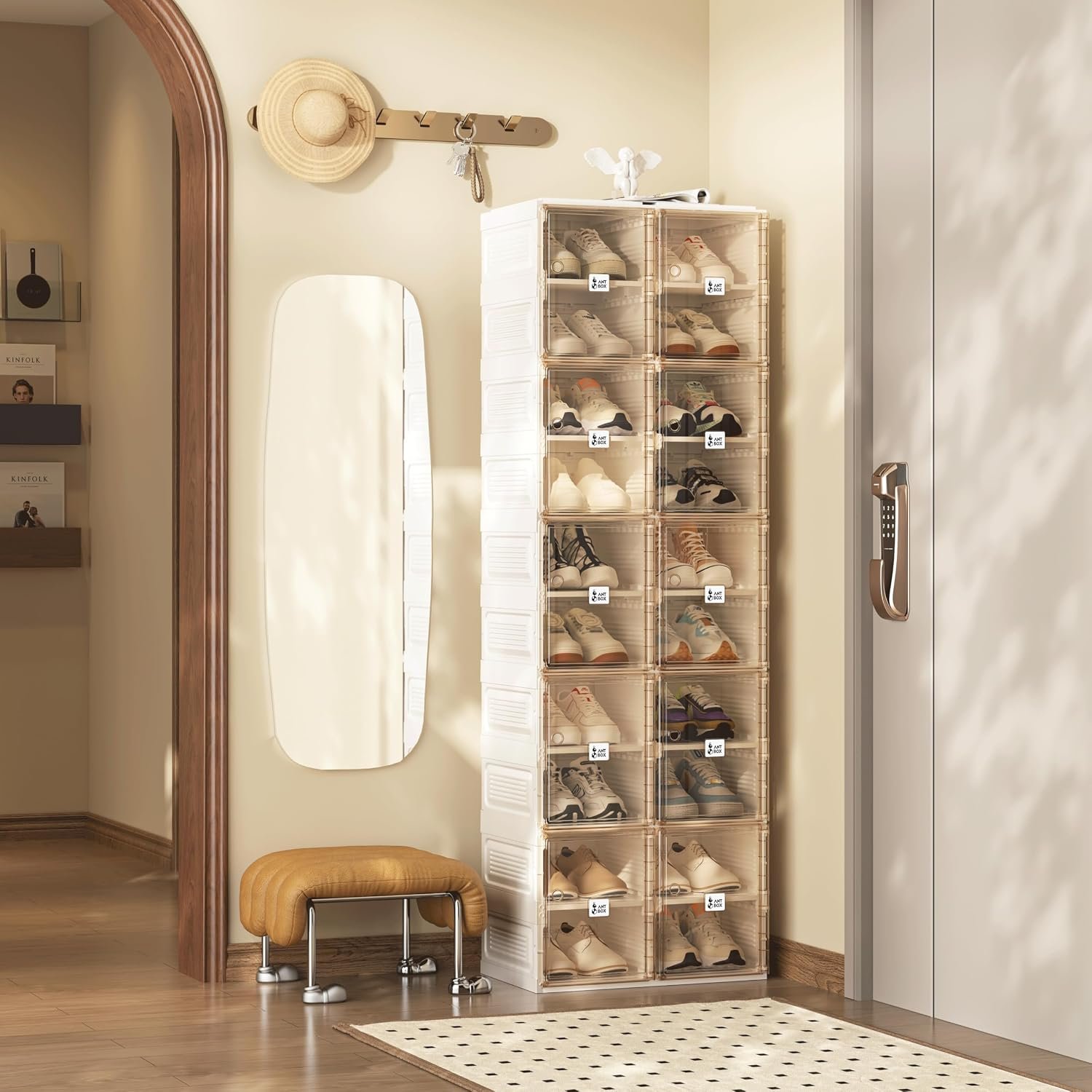 ANTBOX Shoe Organizer Storage Box, Portable Folding Shoe Rack For Closet With Magnetic Clear Door,Large Sneaker Cabinet Bins Sturdy Easy Assembly 10 Layers-20 Grids - Image 7