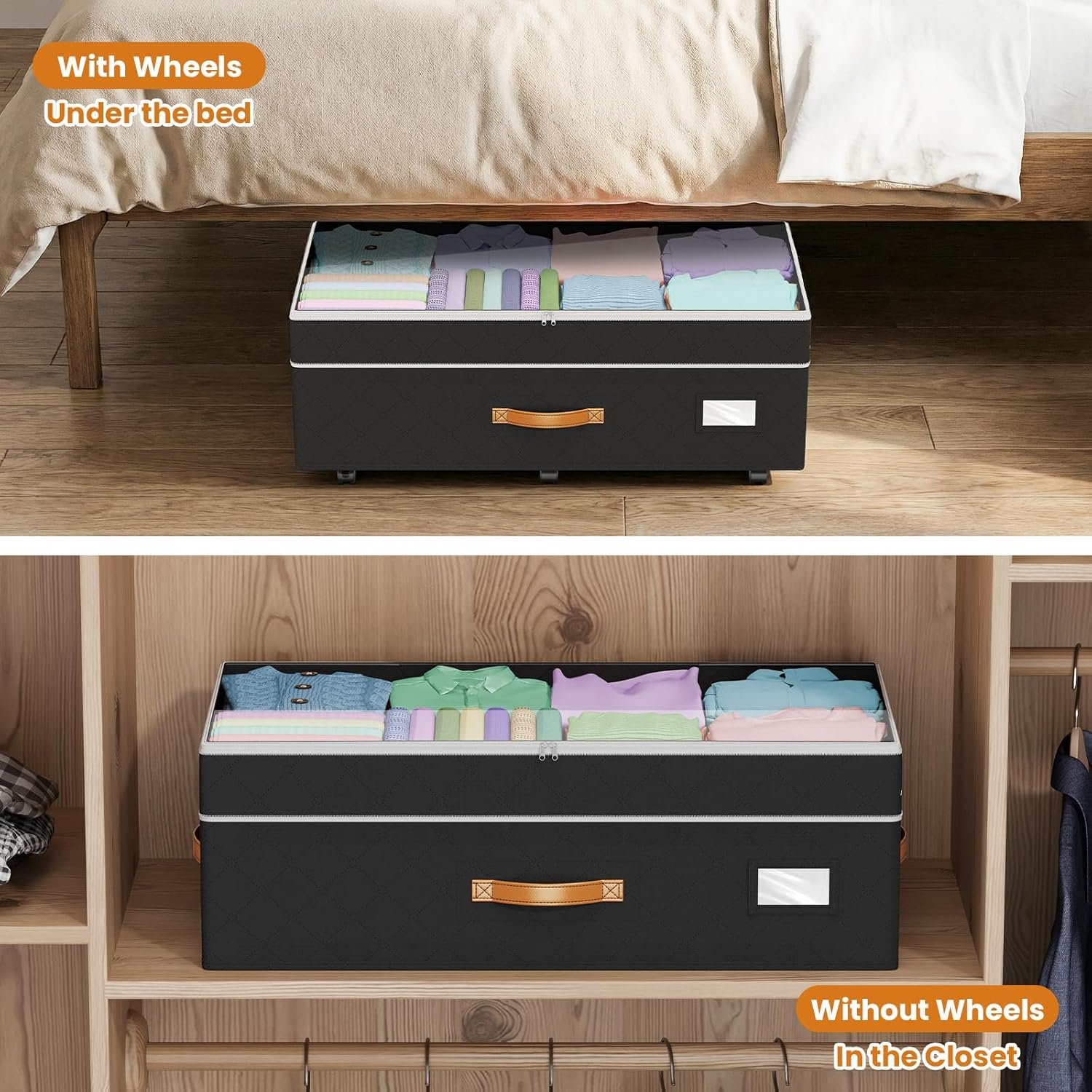 Budding Joy 80L 2 Pack Adjustable Under Bed Storage with Wheels - Image 5