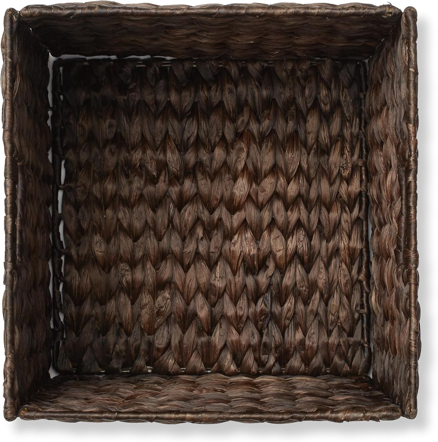 Casafield 12" x 12" Water Hyacinth Storage Baskets, Espresso - Set of 2 Collapsible Cube Organizers, Woven Bins for Bathroom, Bedroom, Laundry, Pantry, Shelves - Image 6