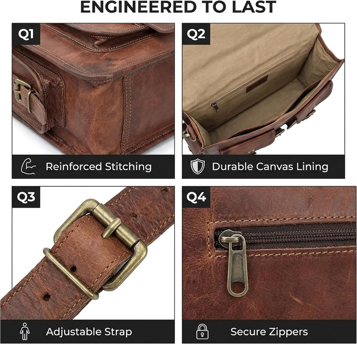 cuero Leather Messenger Bag for Men, 18 Inch Laptop Crossbody, Handmade Leather Shoulder Satchel Bag for Men, Full Grain Business Briefcase for Office/Work/Travel - Vintage Brown - Image 5