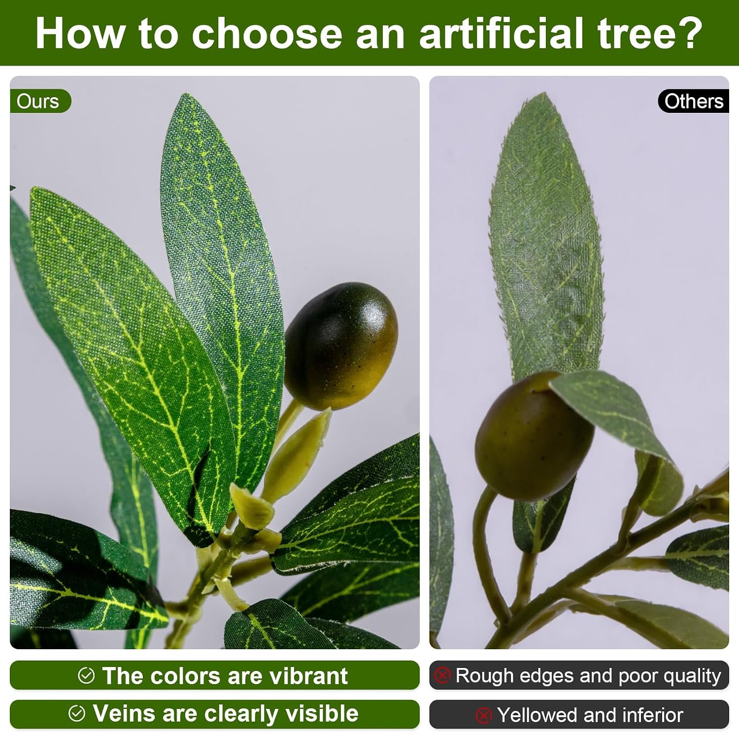 Large Faux Olive Tree Tall Artificial Trees with Pot Indoor Outdoor Realistic Floor Fake Plastic plantas for Modern Home Living Room Office Corner Farmhouse Fake Olives Plants Decor Housewarming Gift - Image 4