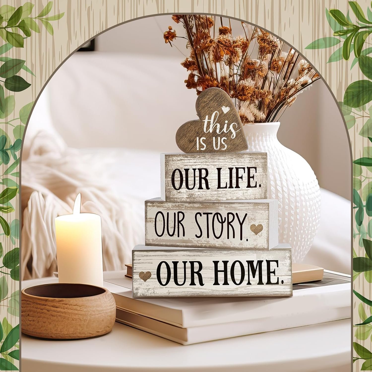 Conelist 4 Pcs Farmhouse Table Decoration, Home Sweet Home Heart Decor - Image 7