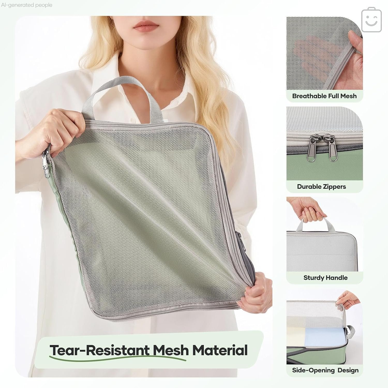 Veken 11 Set Compression Packing Cubes for Travel Essentials,Compressible Expandable Large Luggage Suitcase Organizer Bags for Clothing,Space Saver Bags with Over 1000 pcs of Mesh Holes(Matcha Green) - Image 5