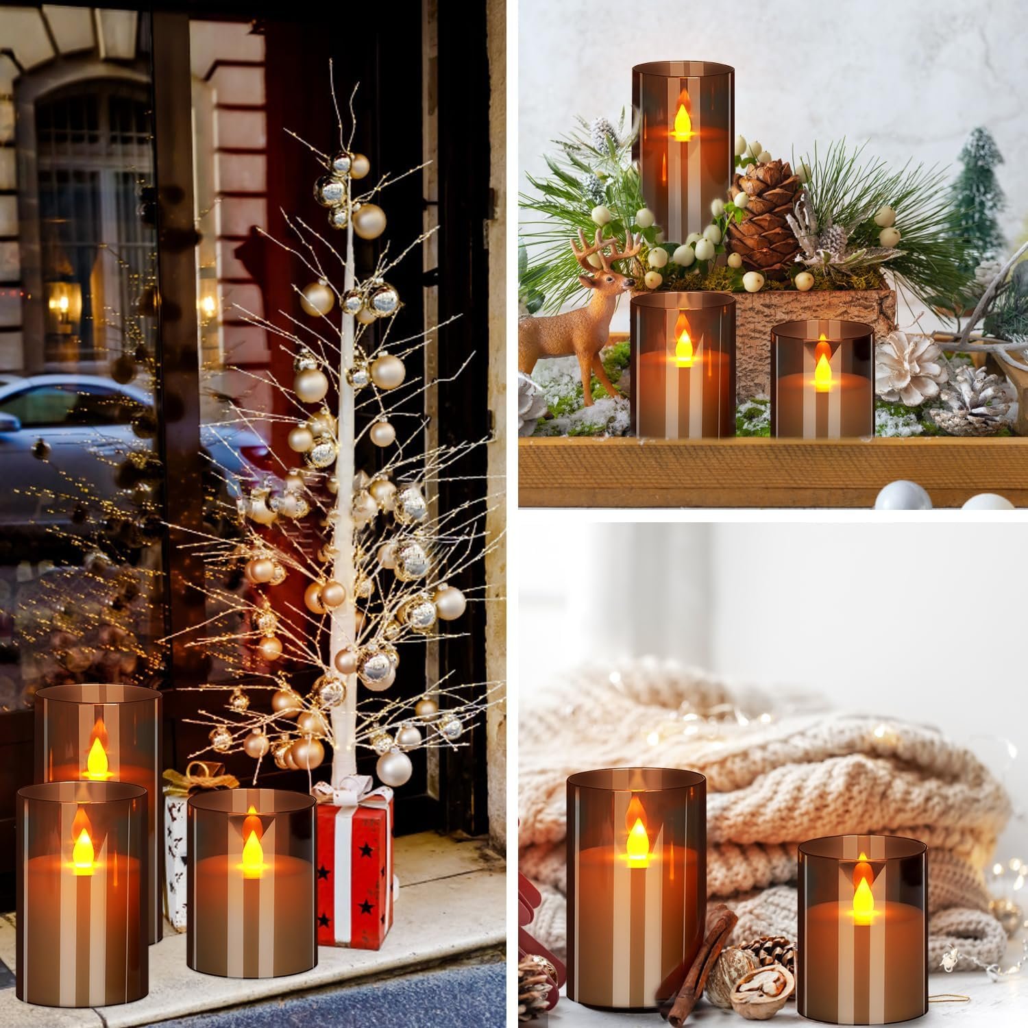 wemarry Flameless Candles 4" 5" 6" Acrylic Glass Pillars 3" Diameter Battery Operated Flickering Candles Include 8-Key Remote with Timer Function 400+ Hours (Gray, Warm Light 3 Pack) - Image 5