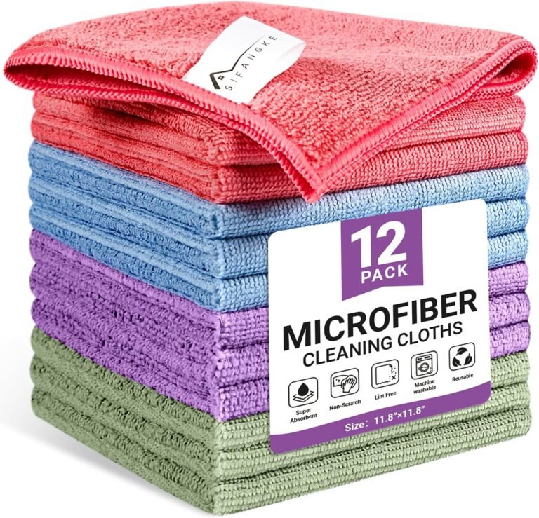 SIFANGKE Microfiber Cleaning Cloth, 12 Pack Assorted Color Cleaning Rags for Housekeeping, Colorful Reusable Microfiber Towels for Car, Kitchen, Bathroom and Household Cleaning Supplies, 11.8"X11.8"