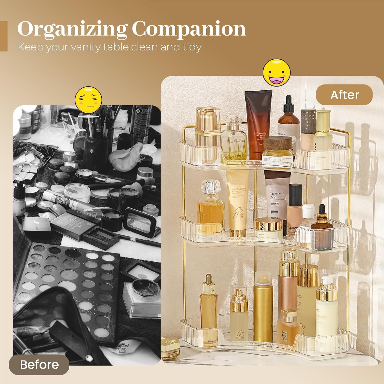 Aveniee Corner Bathroom Counter Organizer, Bathroom Countertop Shelf Makeup Storage, Clear Perfume Tray Holder (3 Tiers, White) - Image 5