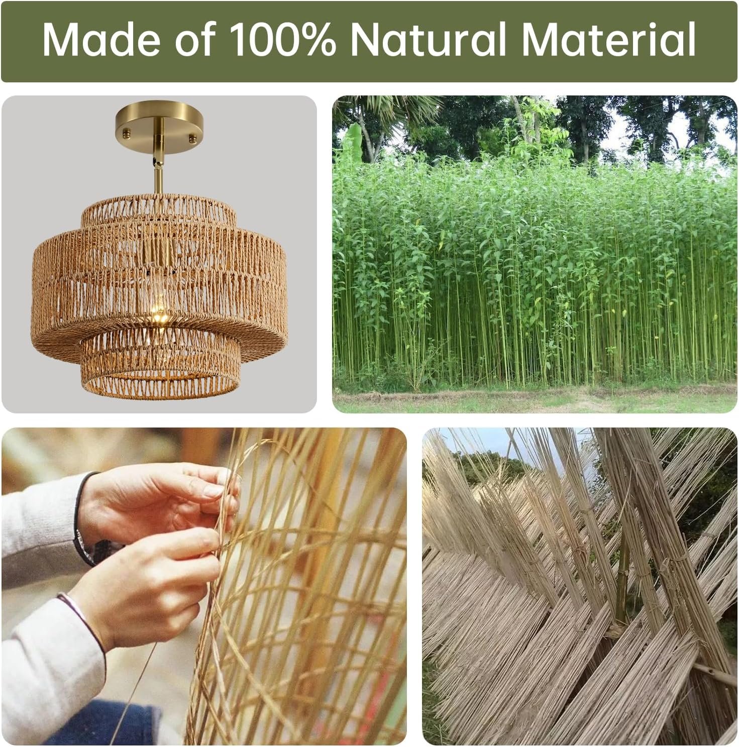 12.4" Rattan Pendant Light for Kitchen Island, Boho Chandelier - Image 2