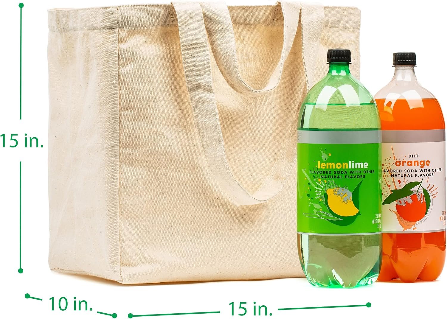 VeraMia Canvas Grocery Bag 3pc XL Set with Real Pockets, Long Shoulder Strap and Short Handle. Heavy Duty, Foldable, Washable - Image 8