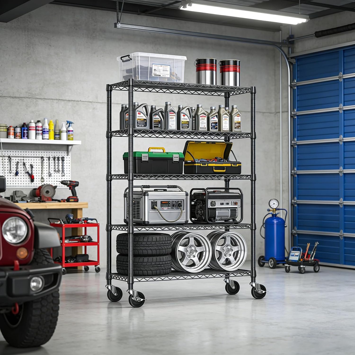 IZEUK 5-Tier Heavy Duty Metal Shelving Unit, Adjustable Steel Wire Storage Rack for Garage, Kitchen, Basement, Laundry Room & Office, Black, 17.7" D x 47.2" W x 72.3" H, 1750 lbs Capacity - Image 2