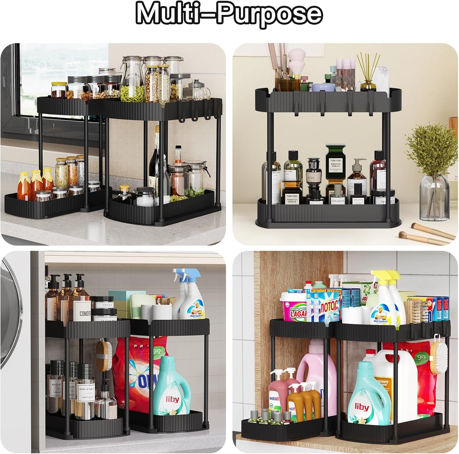 2 Packs Under Sink Pull-Out Storage Organizers, 12.8 Inches, Black - Image 6