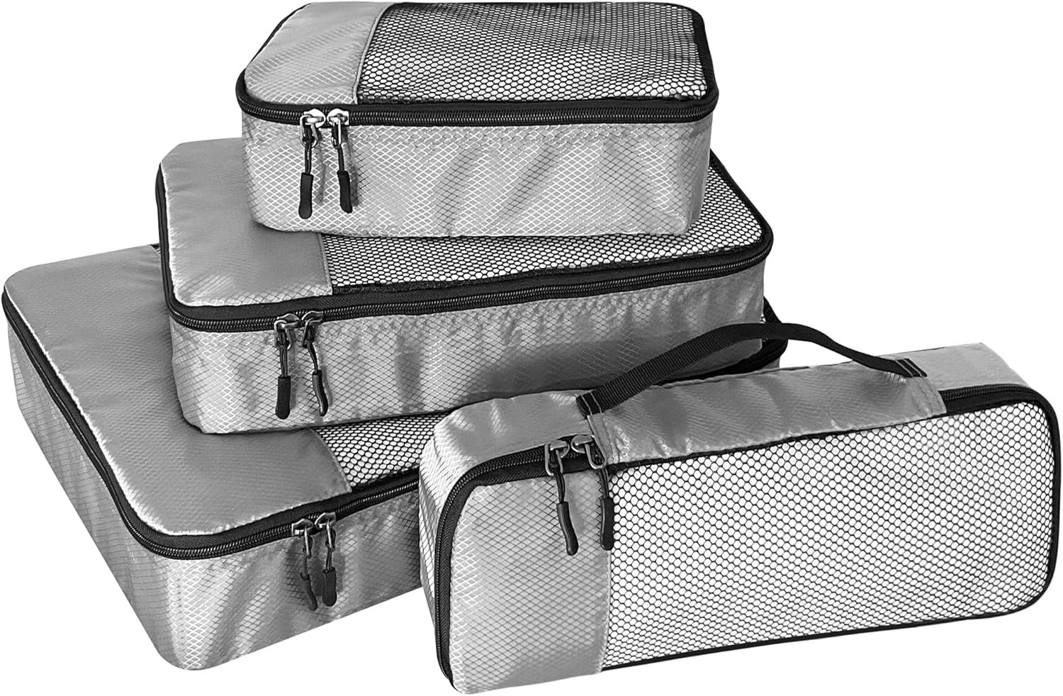 WTREE 4-Piece Packing Cubes Travel Accessories Set for Suitcases - Luggage Organizer Bags with Double Zipper - Mesh Top - Small/Medium/Large/Slim - Grey