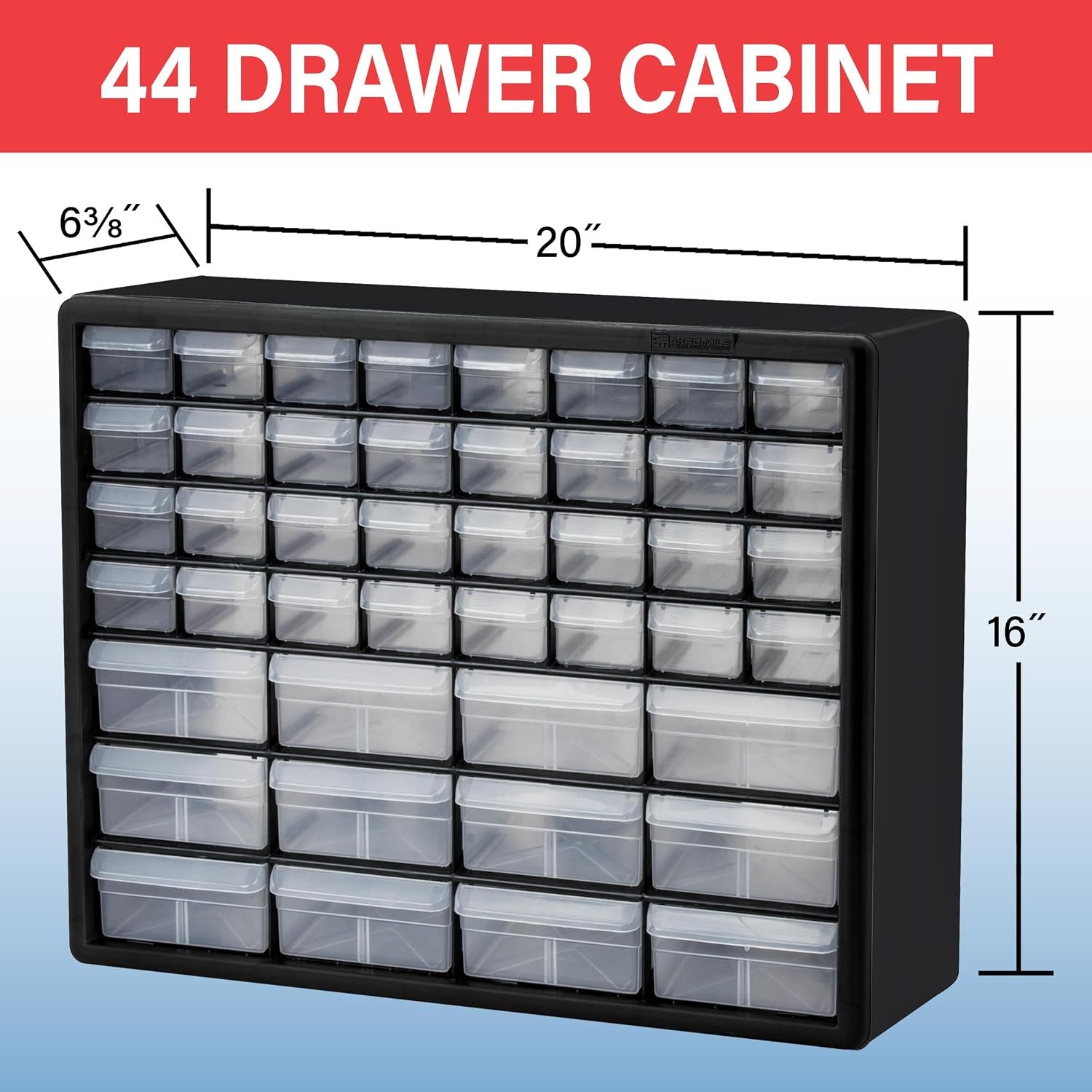 Akro-Mils 44-Drawer Plastic Storage Cabinet, 20"W x 6"D x 16"H, Black - Image 3