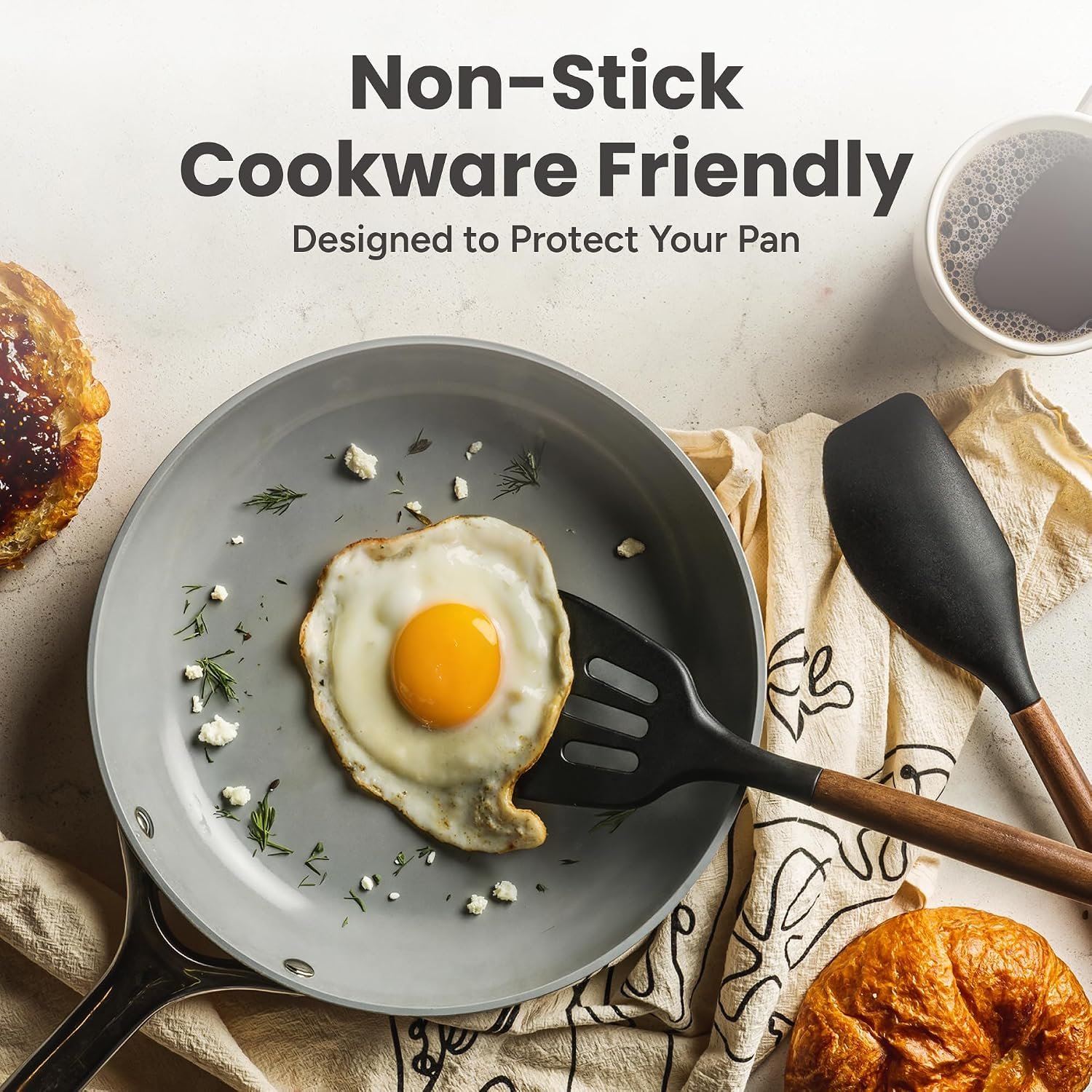 SMIRLY Silicone Kitchen Utensils Set, 22-Piece Acacia Wood Handle, Black - Image 3