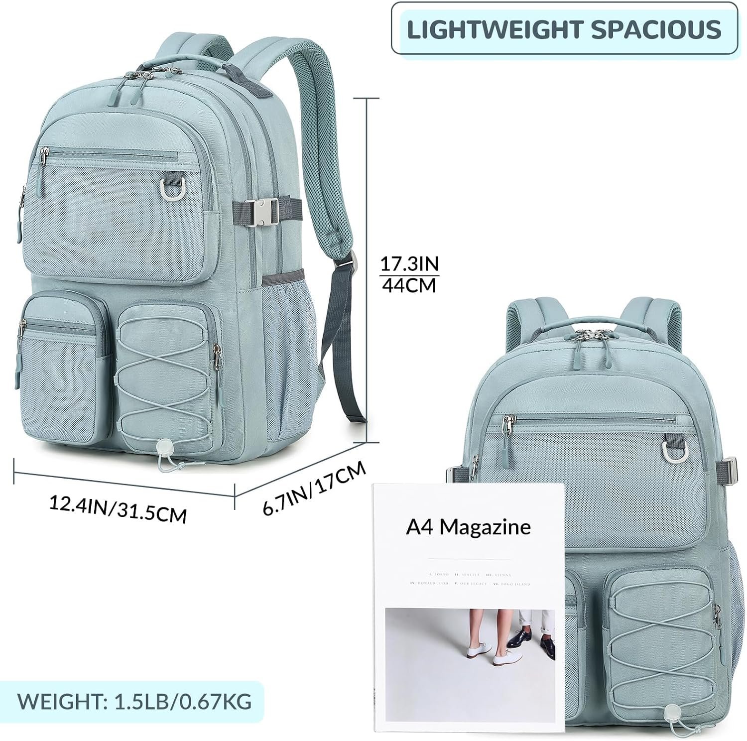 Lohol Water Resistant Backpack with Mulitiple Pockets for School Travel Outdoor College, 15.6 inch Laptop Daypack for Men and Women (Blue) - Image 7