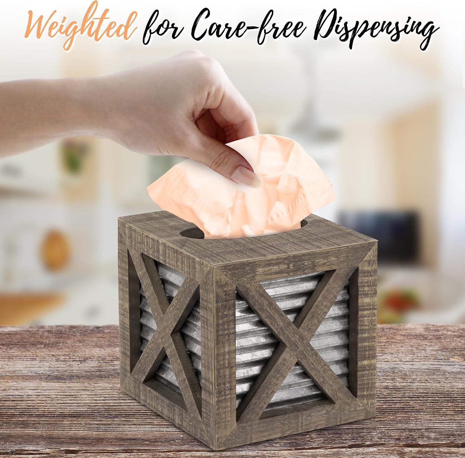 Autumn Alley Barn Door Rustic Square Farmhouse Tissue Box Cover, Farmhouse Bathroom Accessories, Rustic Bathroom Décor Tissue Holder, Wood Tissue Box Cover with Galvanized Decor - Image 6