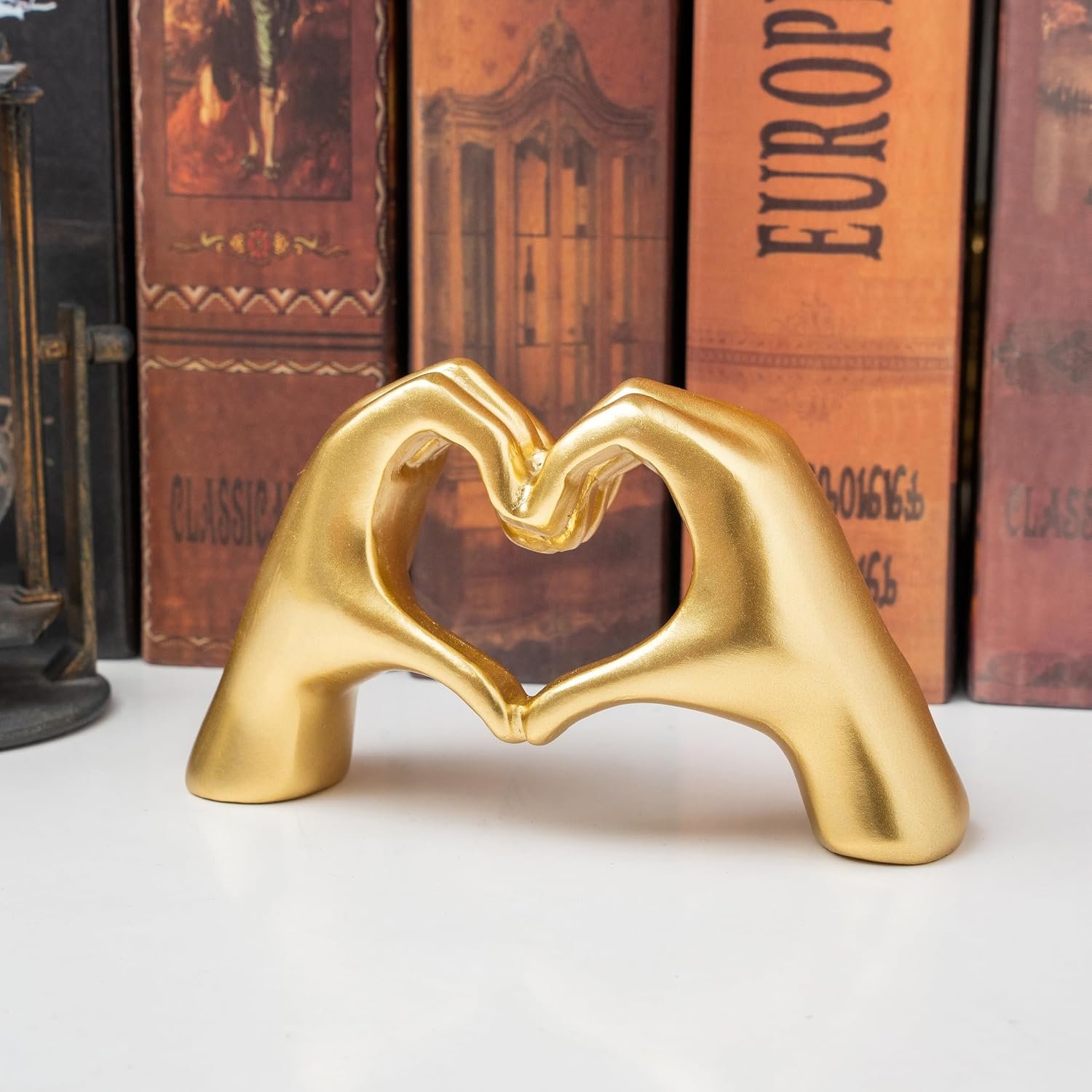 Small Heart Hands Sculpture Decor for Living Room Bedroom Bookshelf Coffe Table and Office Display, Love Finger Statue Modern Aesthetic Home Decor, Unique Gift for Wedding Christmas Birthday (Gold) - Image 5