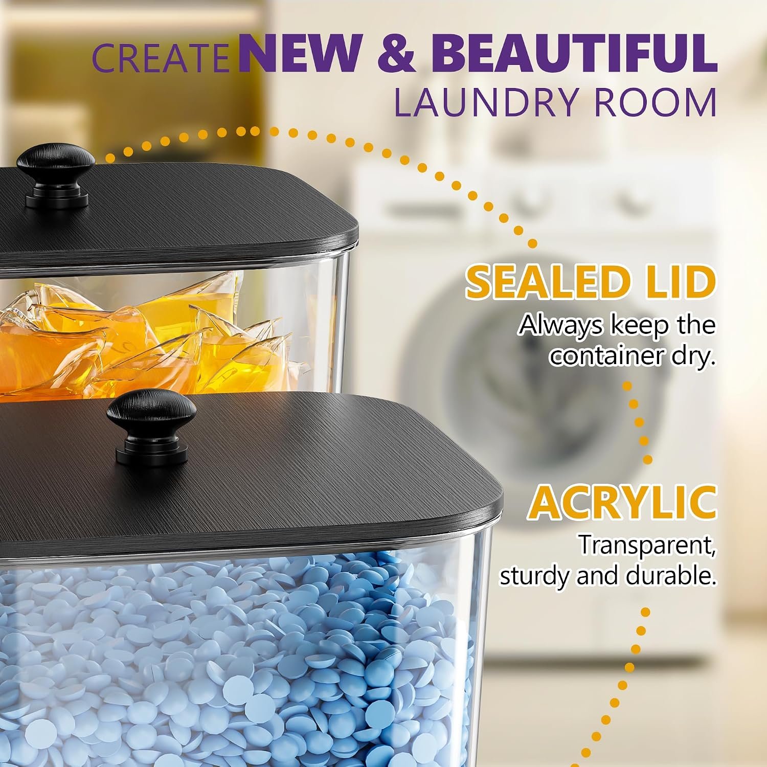 4 Pack Laundry Pods Container, Clear Laundry Room Organization Containers Essentials, Large Detergent Powder Storage Containers Black Wooden Lids & Labels Signs, Home Acrylic Laundry Pods Holder - Image 4