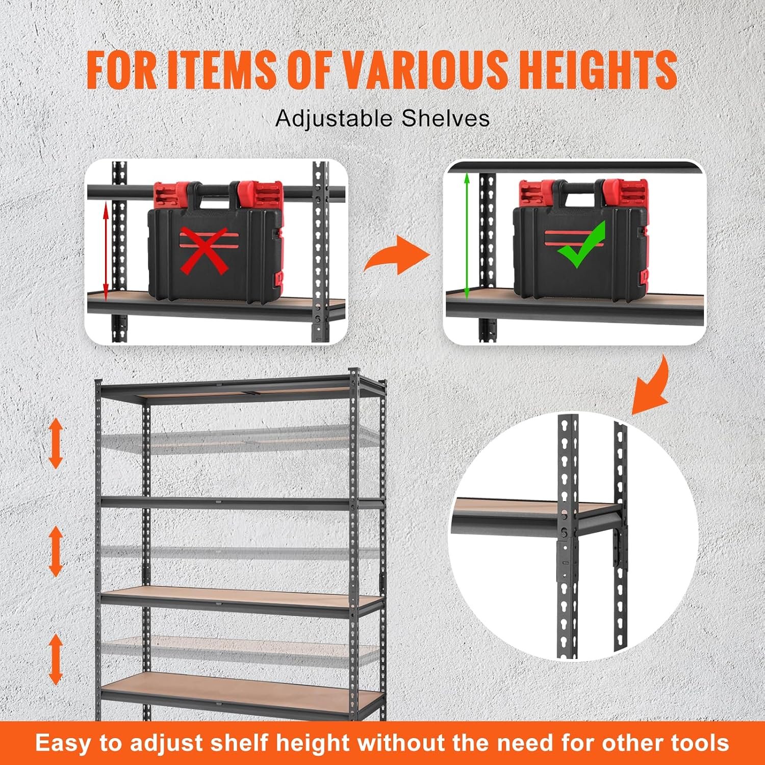 VEVOR Storage Shelves 5-Tier Adjustable 2000 lbs 48"x18"x72" Shelving Unit - Image 7