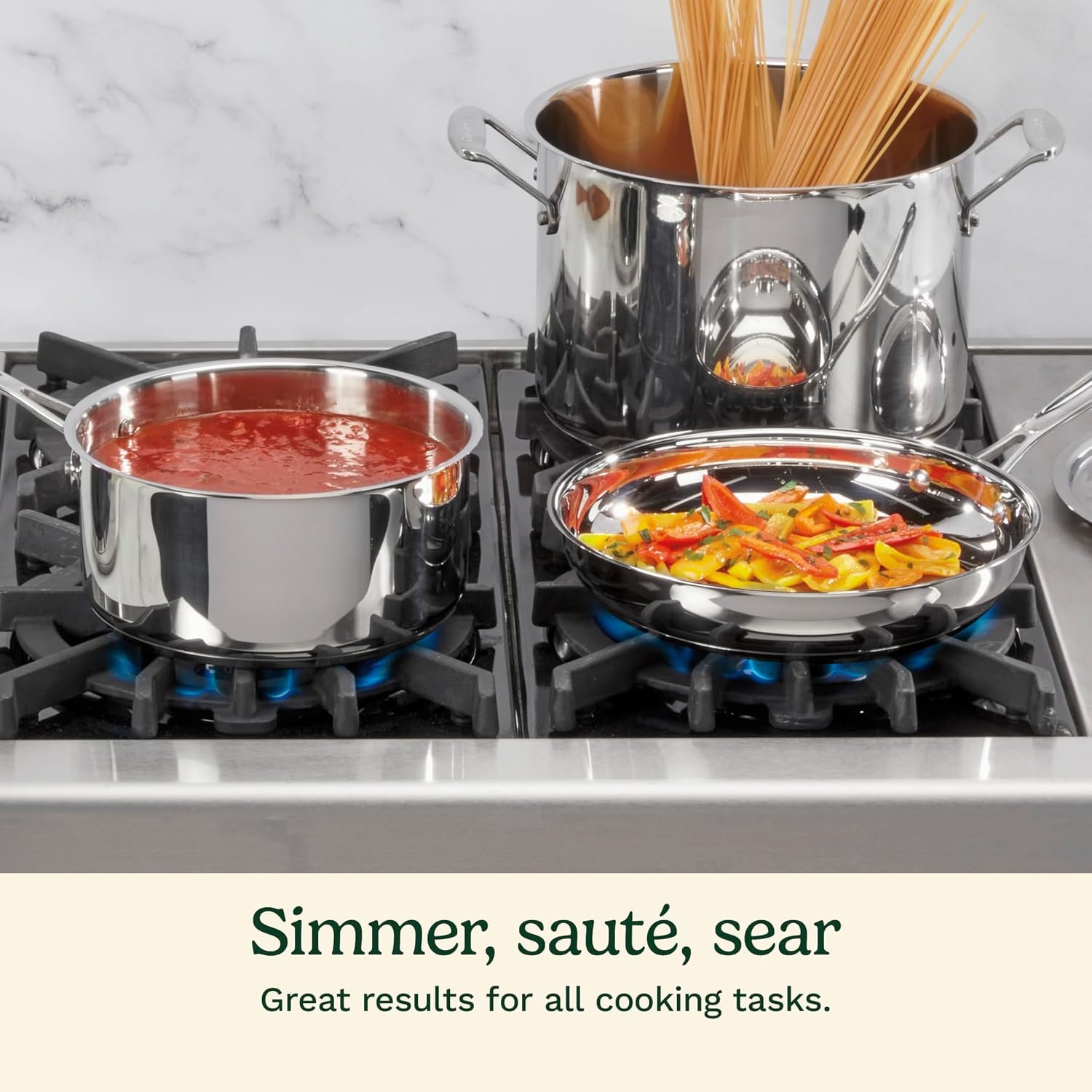 Cuisinart 7-Piece Stainless Steel Pots and Pans Set, Cookware Set Compatible with Induction, Electric, Gas Cooktops, Aluminum Core for Quick Even Heat, Cool Grip Handles, Dishwasher Safe, Oven Safe - Image 4