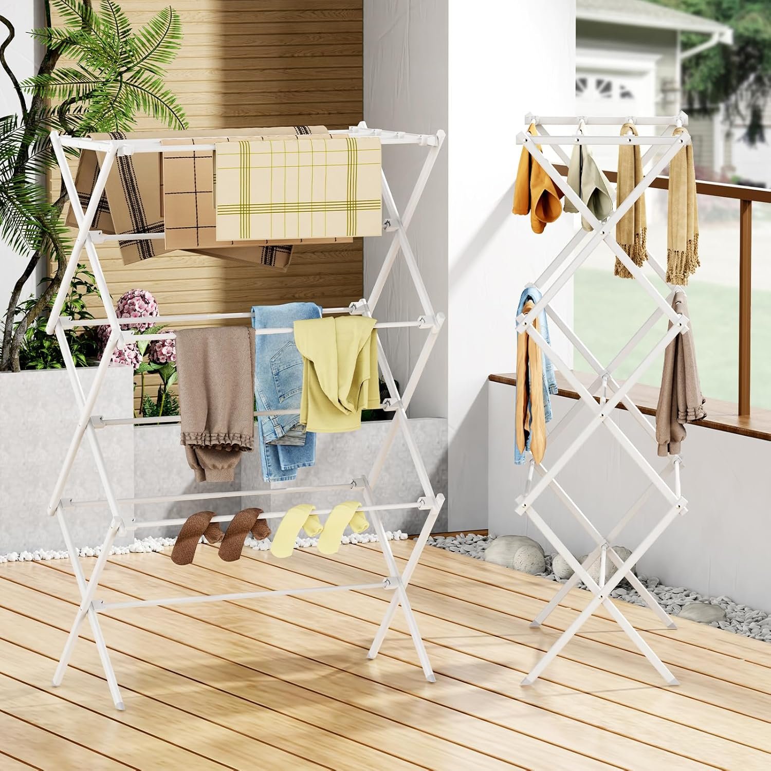 Drying Rack Clothing, 3-Tier Clothes Drying Rack Foldable, Antirust Laundry Drying Rack Collapsible Use for Indoor & Outdoor, 11.8" D x 34.6" W x 35.4" H, White - Image 4