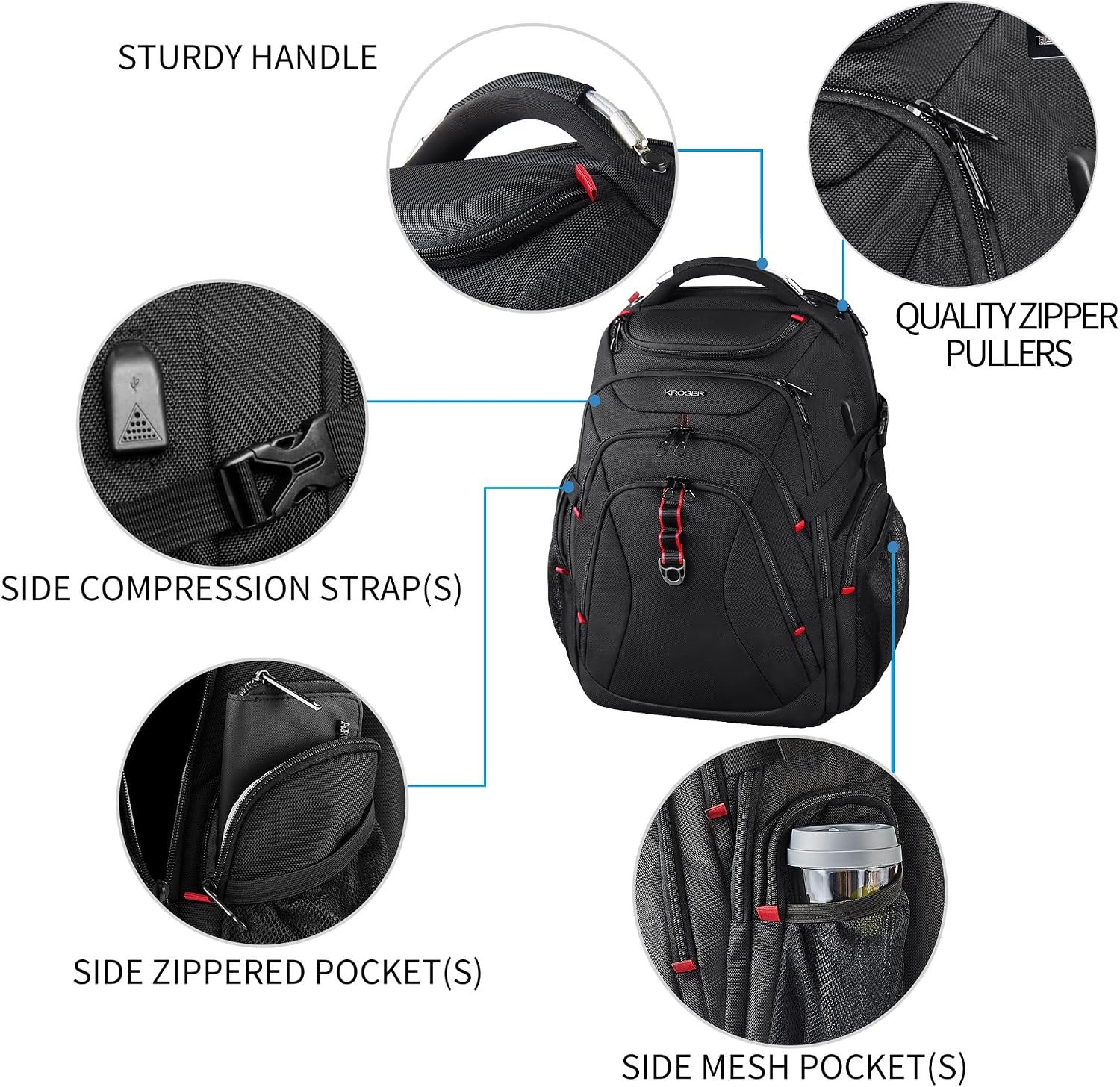 KROSER Travel Laptop Backpack 17.3 Inch XL Computer Backpack with Hard Shell Saferoom RFID Pockets Water-Repellent Business College Daypack Stylish Bag for Men/Women-Black - Image 5