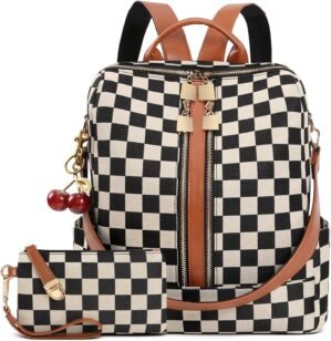 Small Backpack Purse for Women Chec...