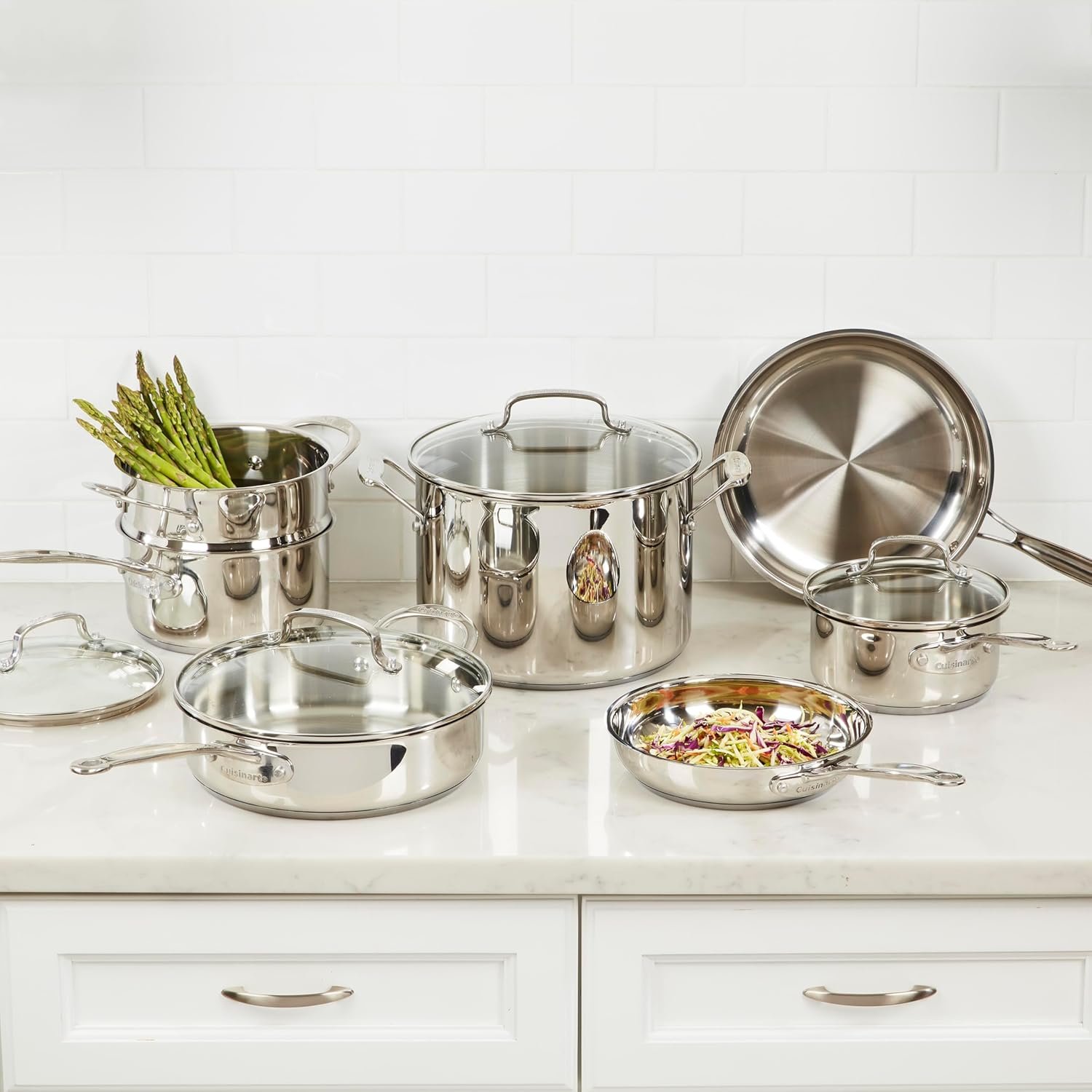 Cuisinart Chef’s Classic 11-Piece Stainless Steel Pots and Pans Set, Cookware Set Compatible with Induction, Electric, Gas Cooktops, Aluminum Core for Even Heat, Cool Grip Handles, Dishwasher Safe - Image 2