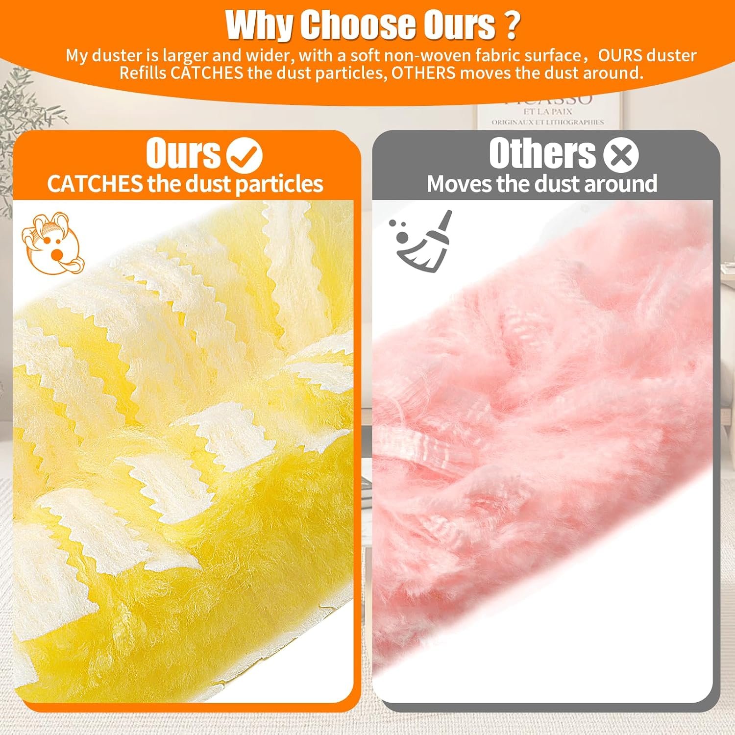 50 Count 360° Heavy Duty Duster Refills Compatible with Swiffer, Larger Size-Extra Thick Electrostatic Disposable dusters Refill for Electronics, Furniture, Blinds, Ceiling Fans, Unscented - Image 5