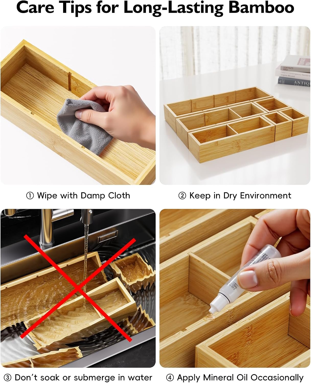 12-Piece Bamboo Drawer Organizer Set, 24 Compartments Modular Storage - Image 8