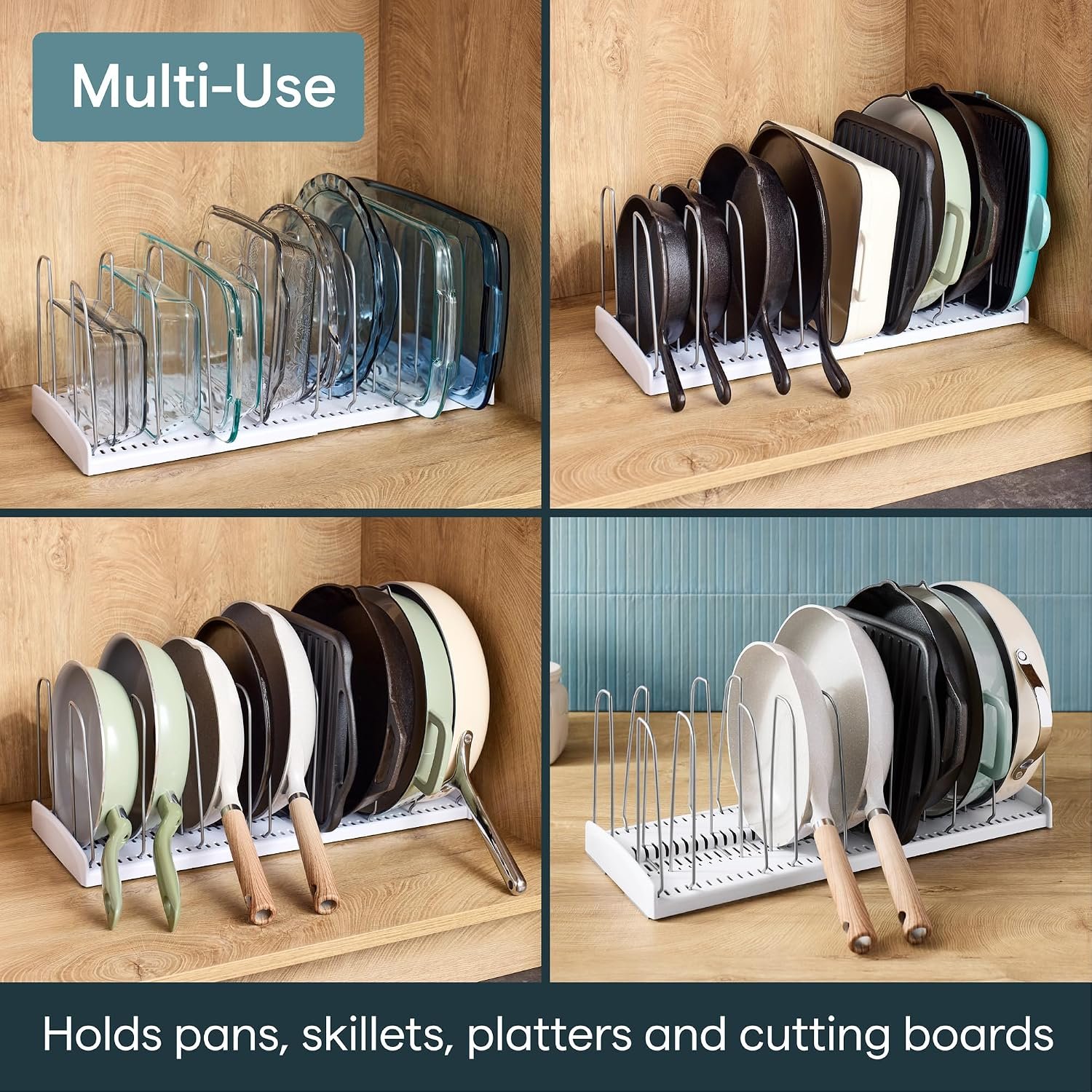 YouCopia StoreMore Expandable Cookware Rack with Tall Steel Wires, 12.5"-21.5" Wide Adjustable Pan Organizer for Kitchen Cabinet Storage, Premium Edition - Image 6