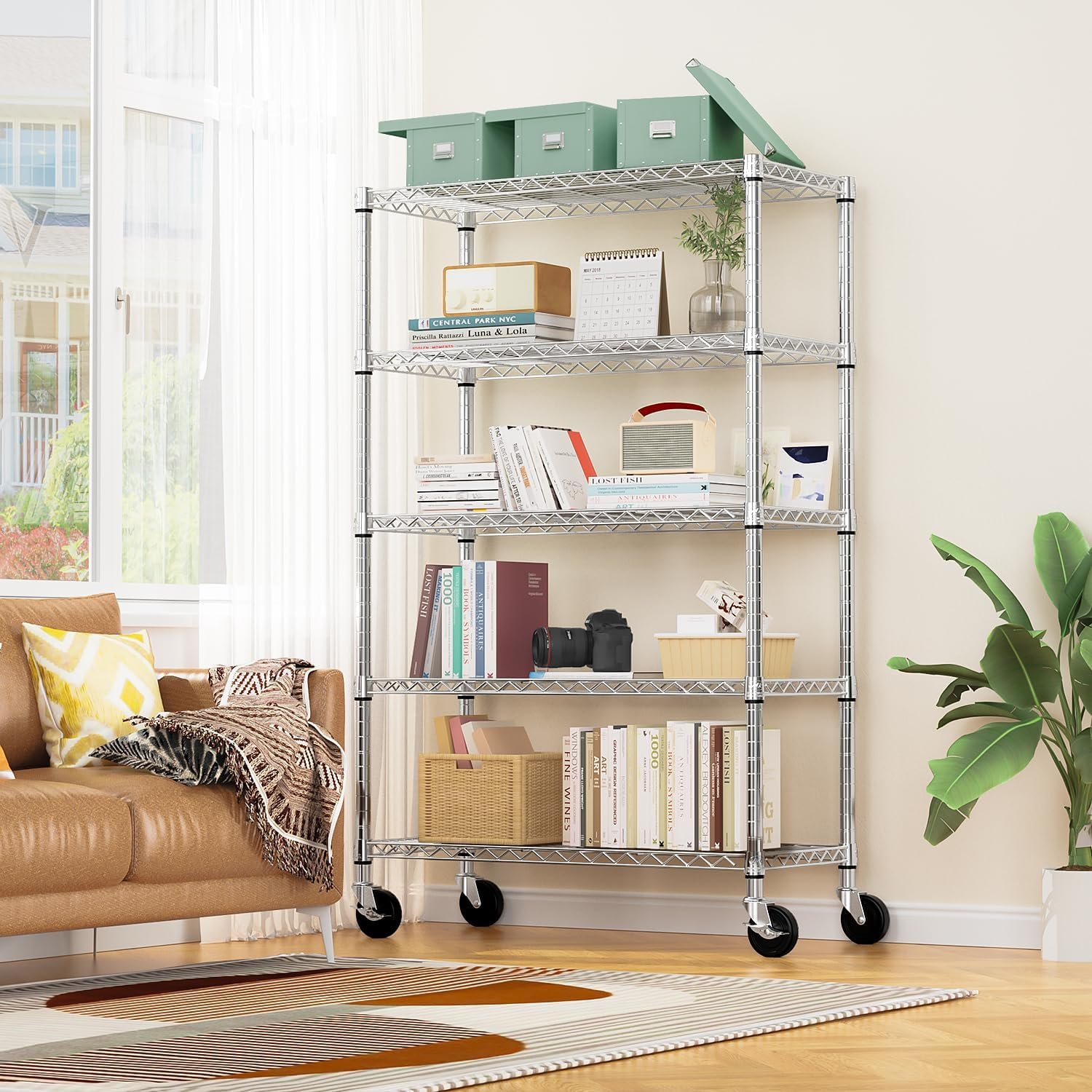 M MZG 5-Shelf Storage Shelves,Wire Shelving Heavy Duty Metal Storage Shelving Unit Adjustable Garage Shelving Rack Pantry Kitchen (Chrome, 5 Tier,17.7" D x 47.2" W x 76.7" H) - Image 2