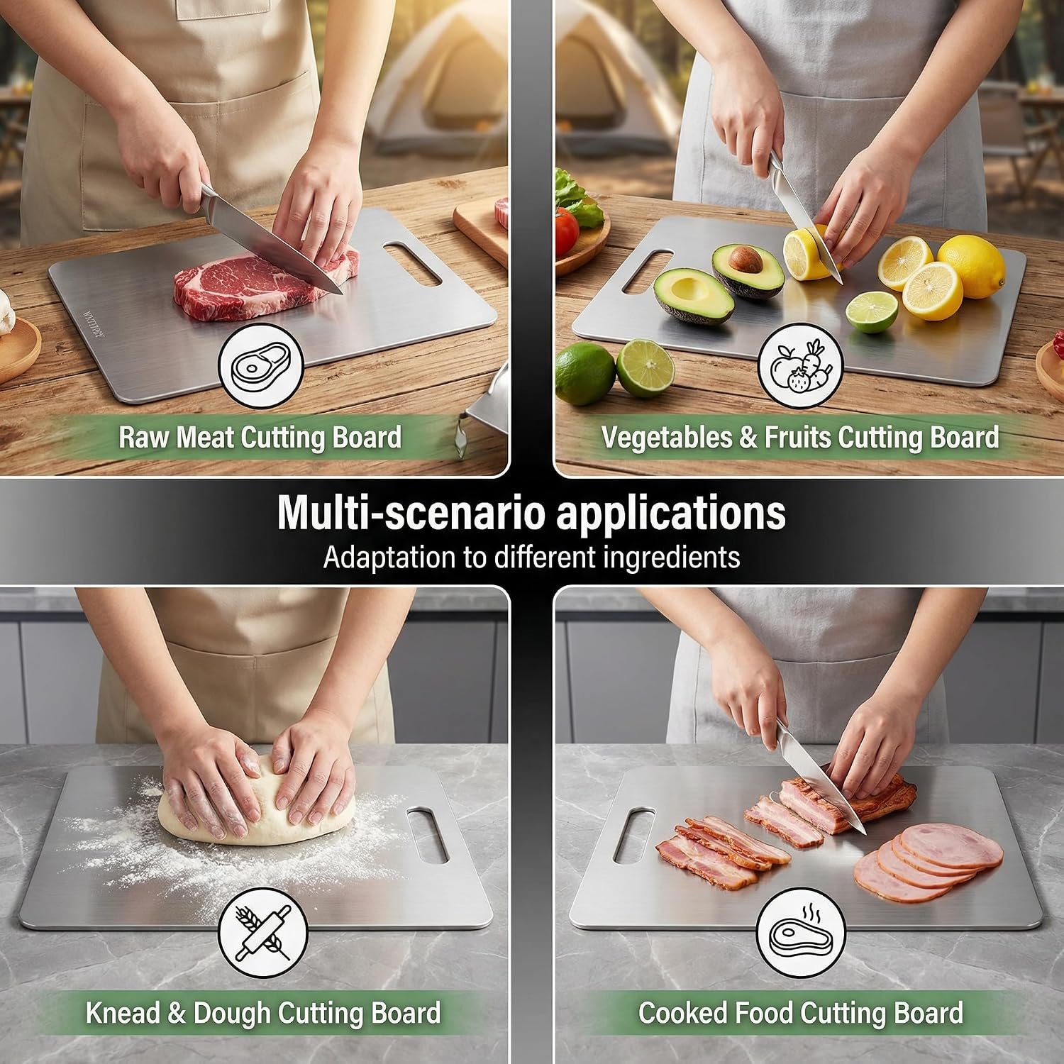 Katori Titanium Cutting Board for Kitchen,100% Pure Titanium Cutting Boards,Double Sided Non Toxic Titanware Chopping Board for Cutting Meat Vegetable Fruit,Dishwasher Safe(XL:15.35L*11.02W) - Image 2