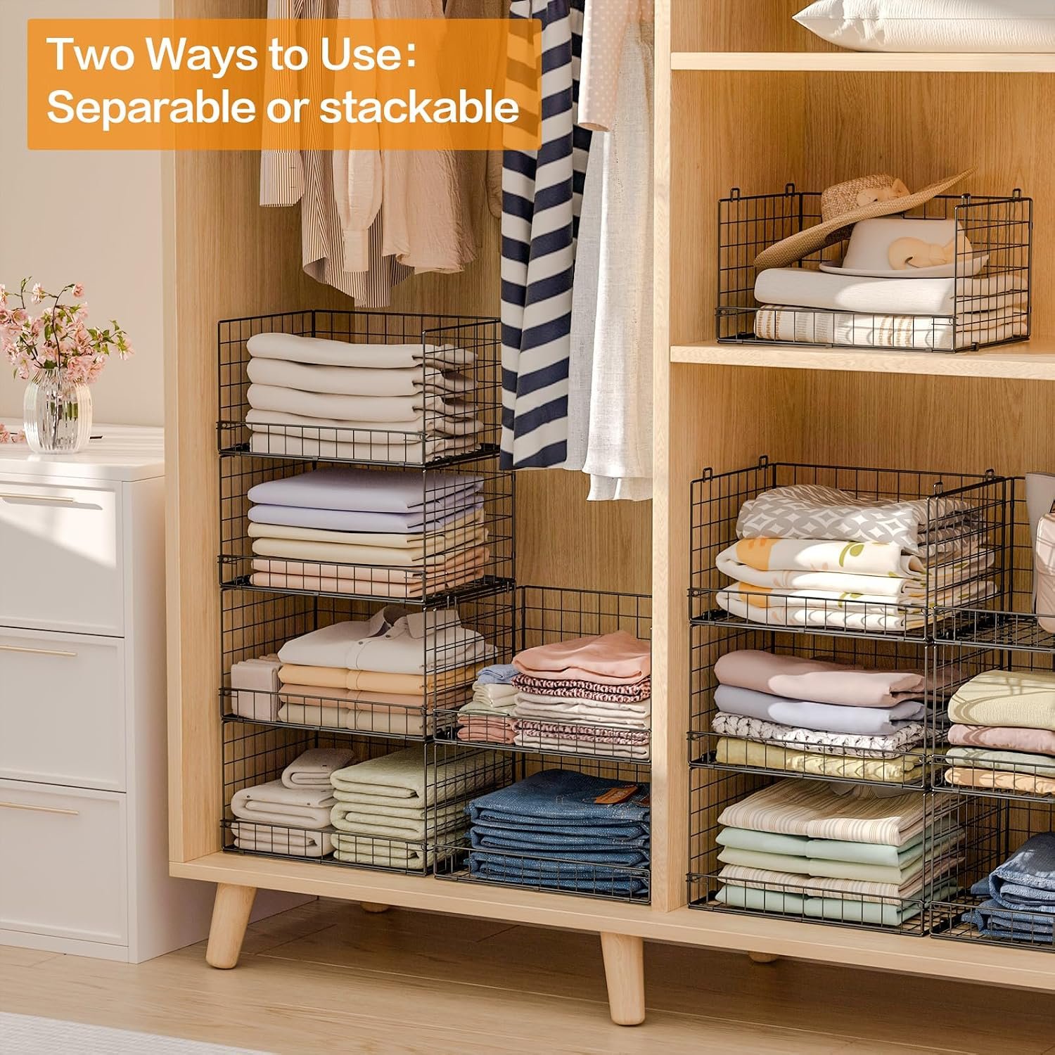 Yociyoga 6-Tier Stackable Closet Organizers and Storage Shelves, Closet Shelf Organizer Basket Bins, Foldable Sweater Storage for Clothes Organizer System, Black(Patent No. 30022416) - Image 6