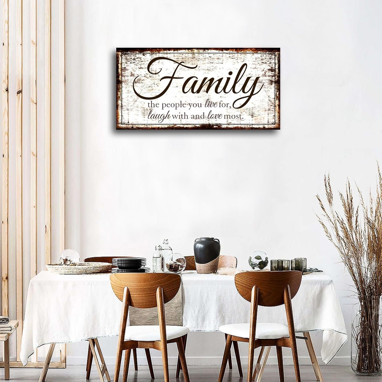 Family Quote Wall Art Living Room-Family Wall Decor-Inspirational Motto Family Love Most Canvas Wall Art-Rustic Farmhouse Canvas Prints Painting Artwork for Bedroom,Home Decor,Ready to Hang 20"x40" - Image 3