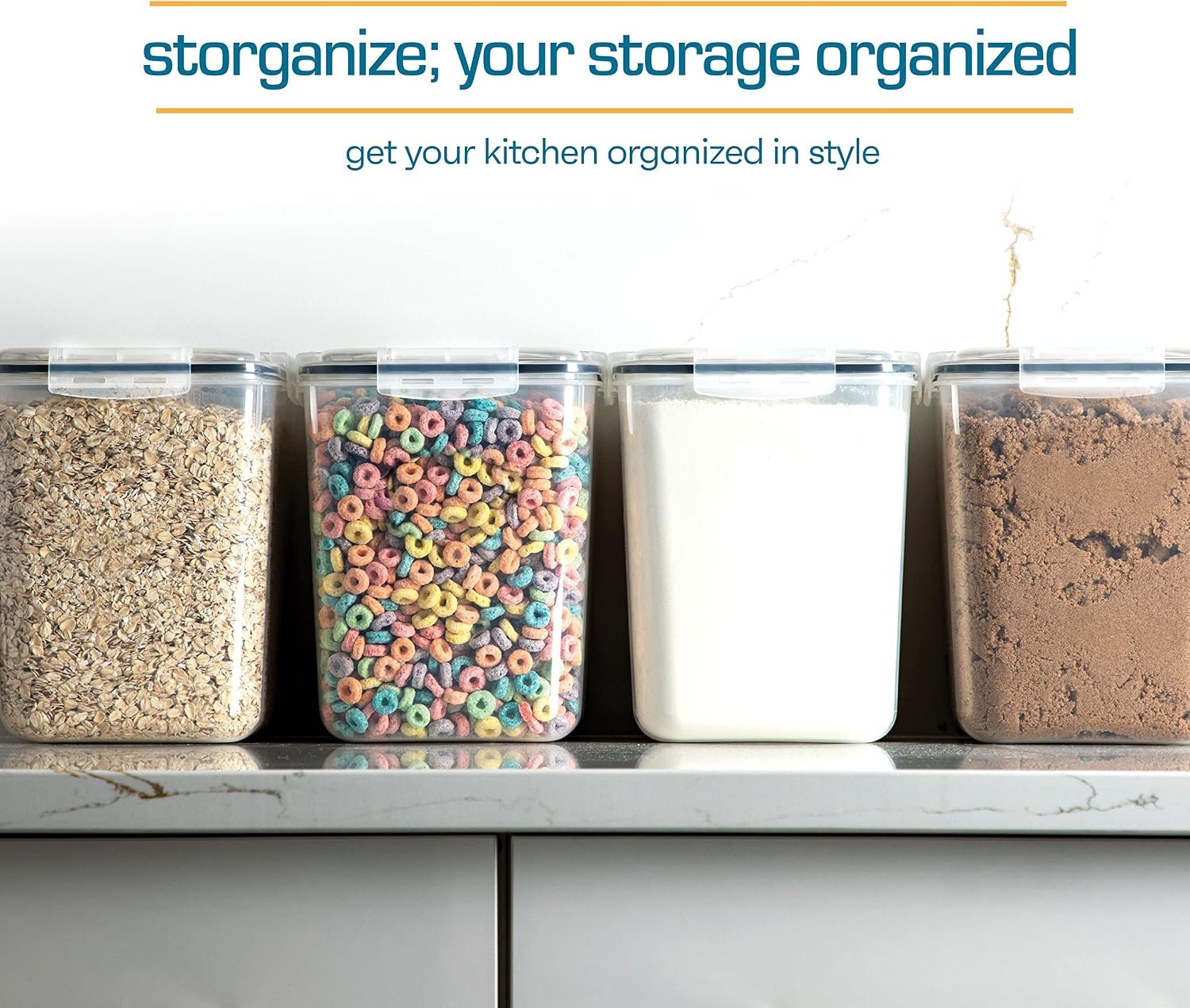 Storeganize Flour Sugar Storage Containers (5.3L/4pk) Great Rice Canisters Sets For The Kitchen pantry, Large Food Storage Containers With Lids Airtight - Image 7