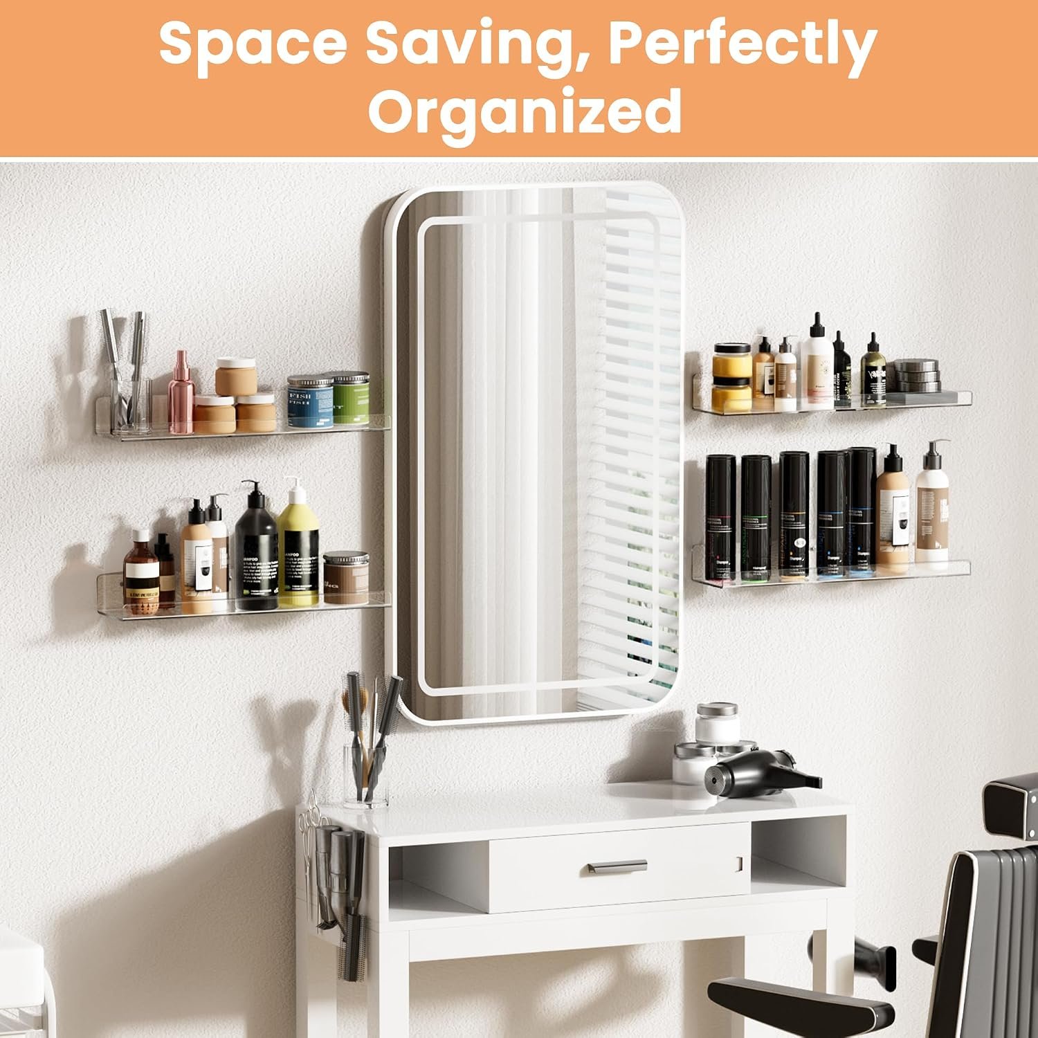 upsimples 4 Pcs 15" Acrylic Shelves for Wall Storage and Organizer, Clear - Image 7
