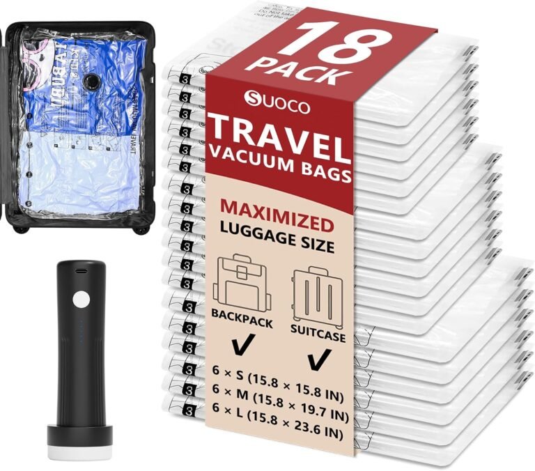 Travel Vacuum Bags for Clothing with Cordless Pump 18 Combo, Clear