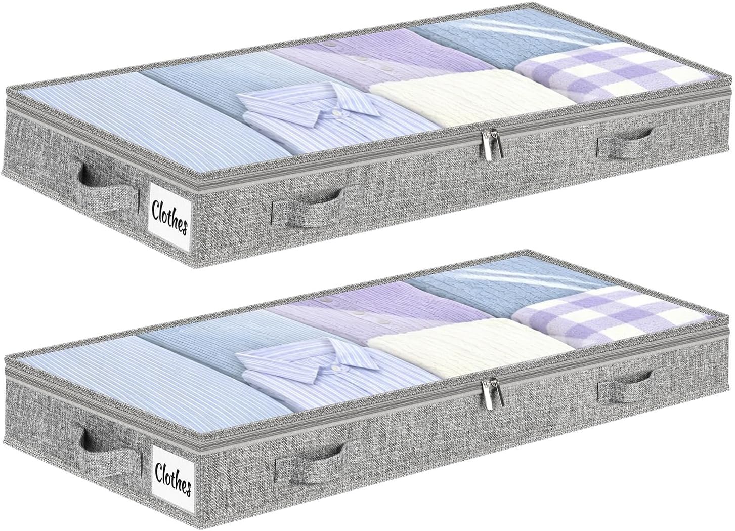 5 Inch Low Profile Under Bed Storage Drawer 2 Pack, Lightweight Underbed Clothes Storage Container Bins With NO STURCTURE, Shallow Storage Bag for Dorm & Home, With Clear Lids & Water-Resistant Fabric