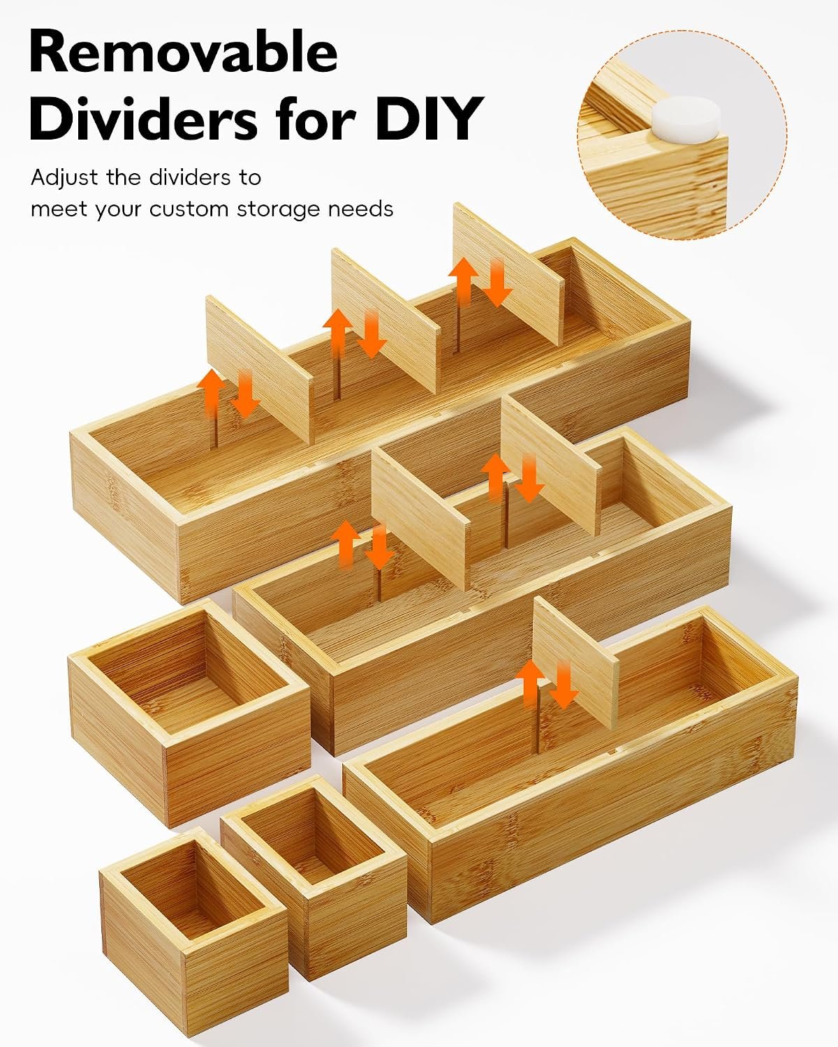 12-Piece Bamboo Drawer Organizer Set, 24 Compartments Modular Storage - Image 3