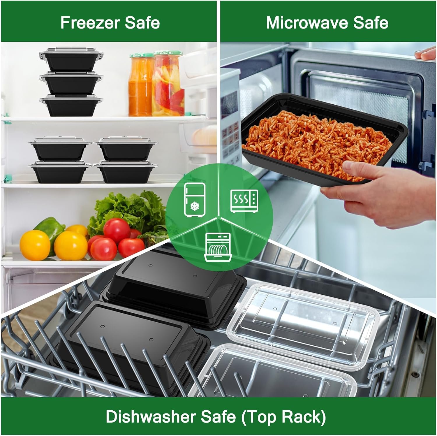 Dealusy 50 Pack (100-Piece) 32 oz Meal Prep Containers Reusable with Lids - Image 5