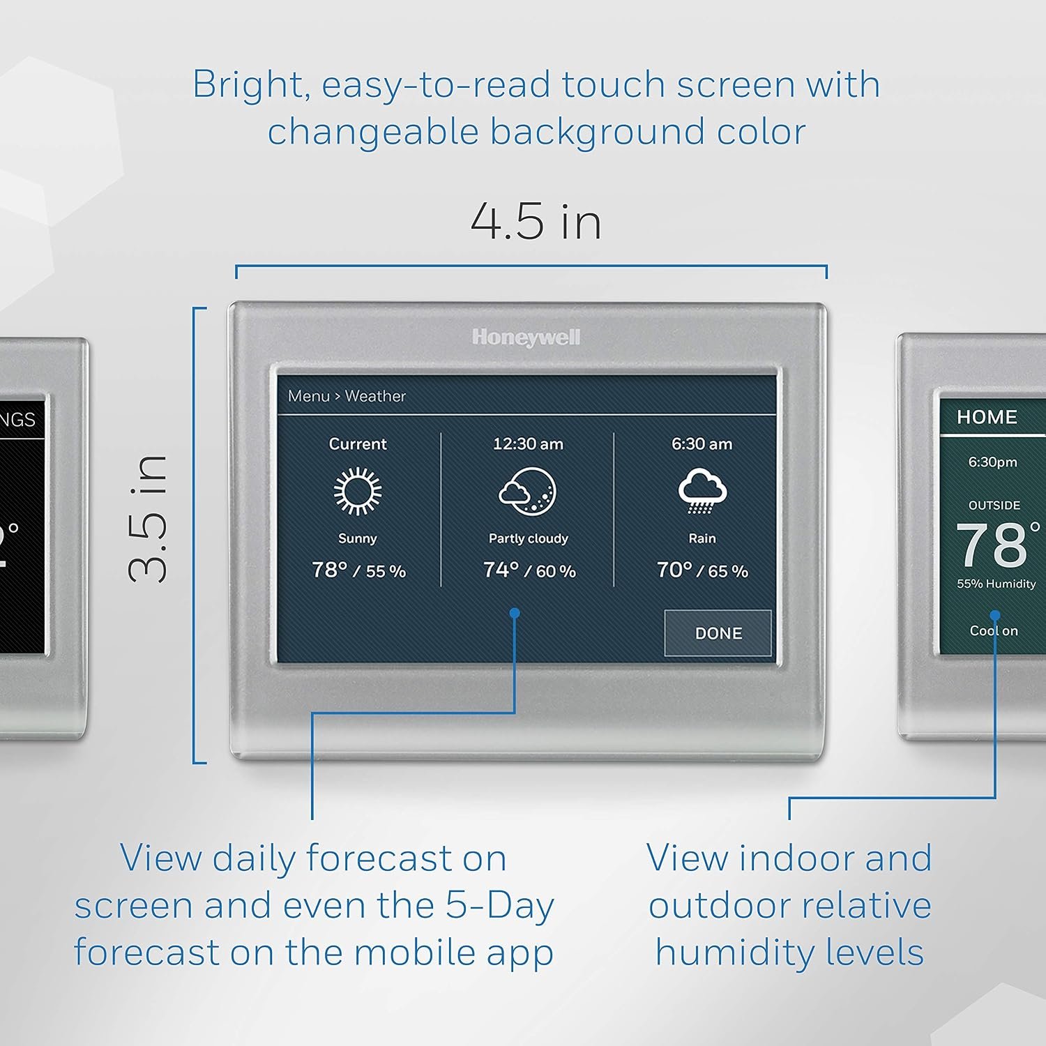 Honeywell Home RTH9585WF Wi-Fi Smart Color Thermostat, 7 Day Programmable, Touch Screen, Energy Star, Alexa Ready, C-Wire Required, Not Compatible with Line Volt Heating Gray - Image 3