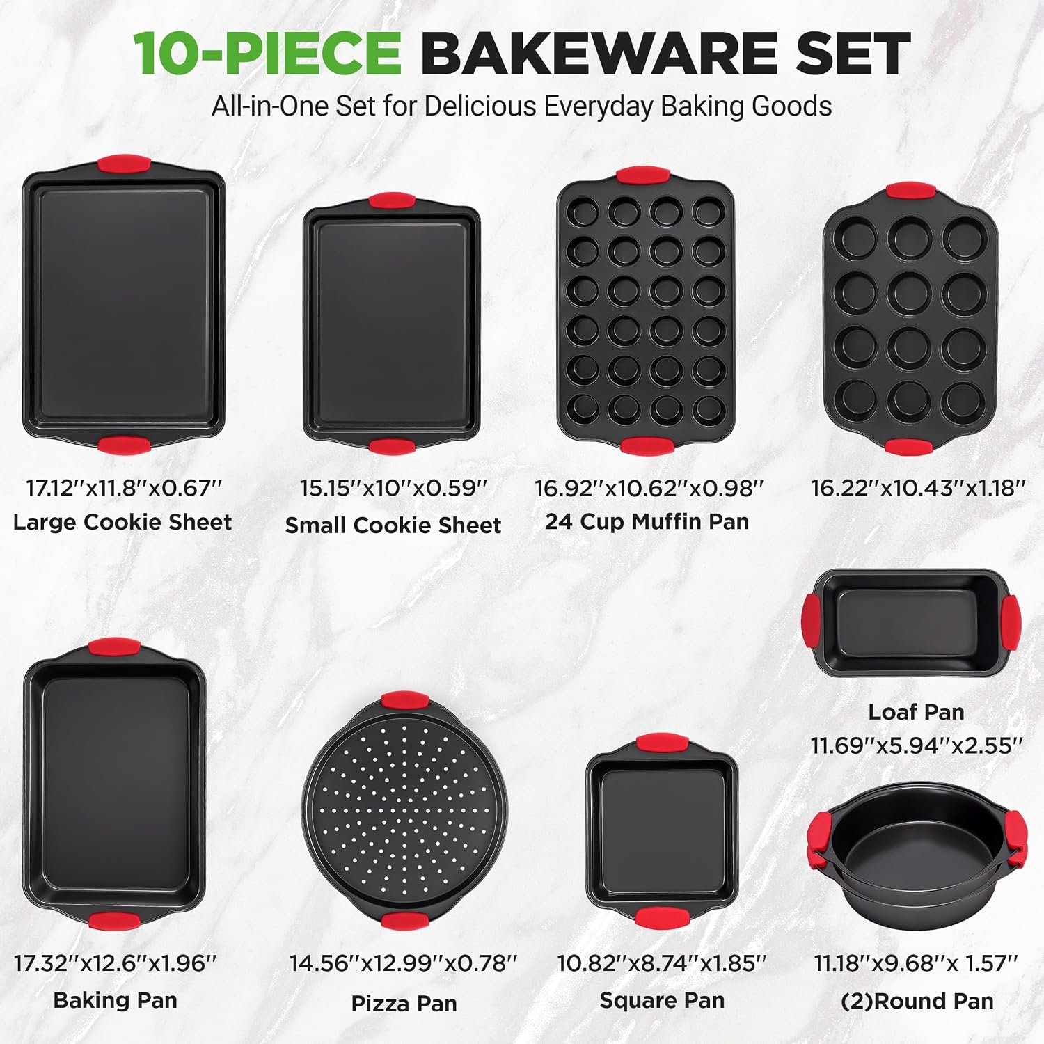 NutriChef 10-Piece Nonstick Kitchen Oven Baking Pans - Premium & Stylish Non-Stick Carbon Steel - Commercial Grade Restaurant Quality Metal Bakeware with Silicone Handles - Easy to Clean, NCSBS10S - Image 2